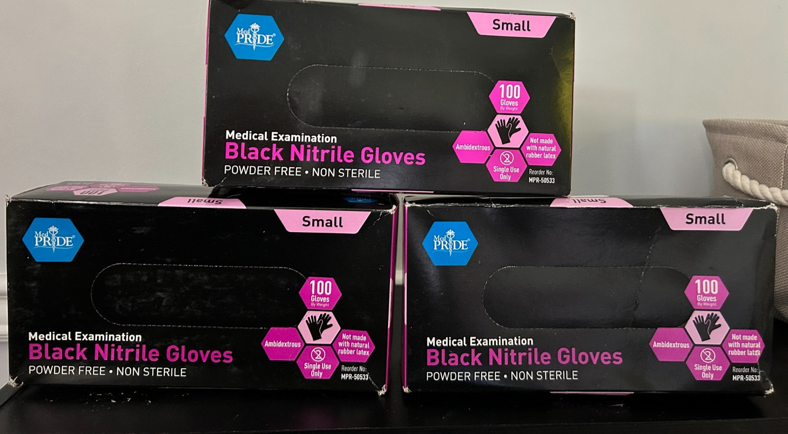 MED PRIDE Black Medical Nitrile Gloves-small-3 boxes