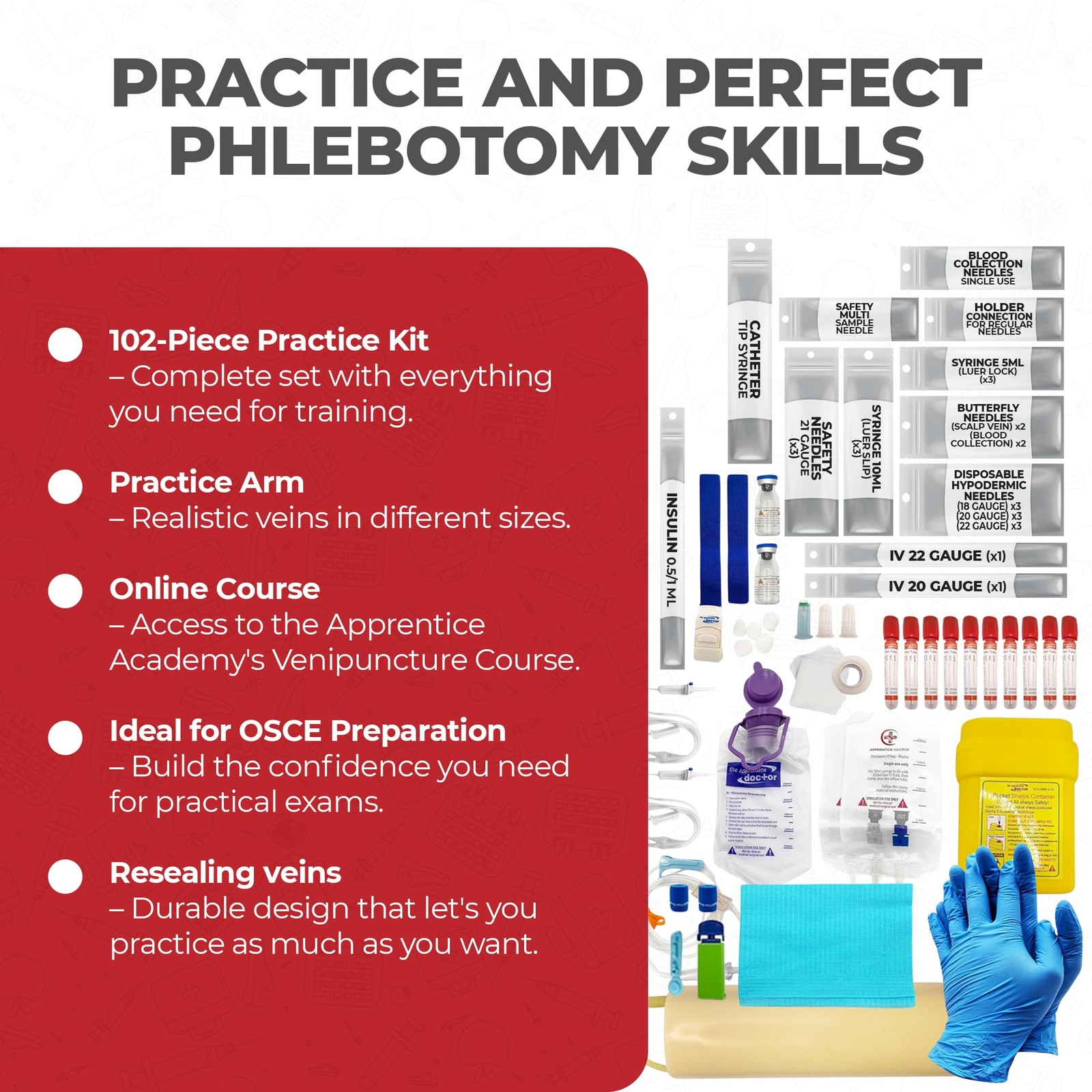 Phlebotomy Practice Arm Kit with Online Learning – Skill-Building Model Arm f…