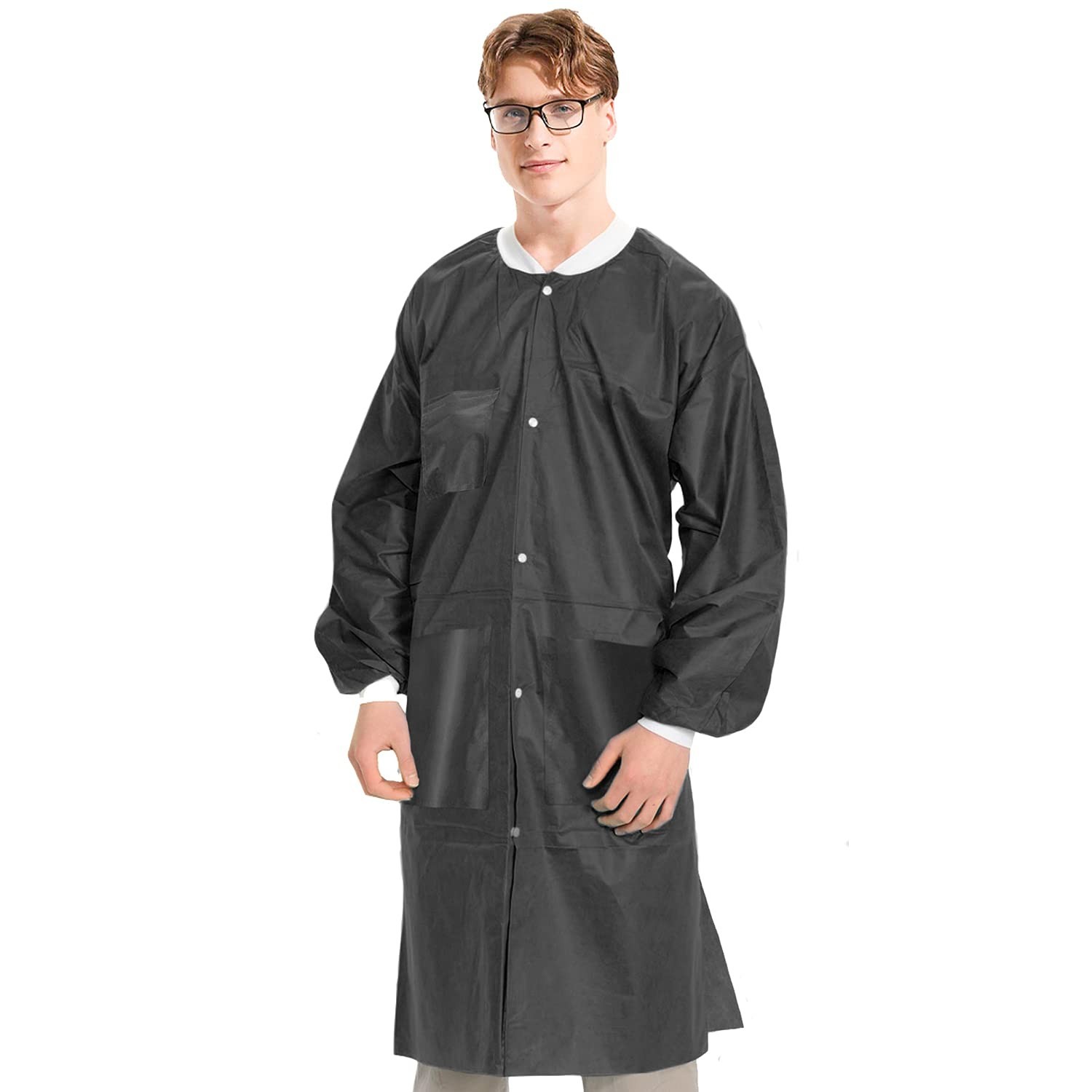 10 Disposable Lab Coats – Durable Knee Length, Reusable with Pockets, Unisex, Bl