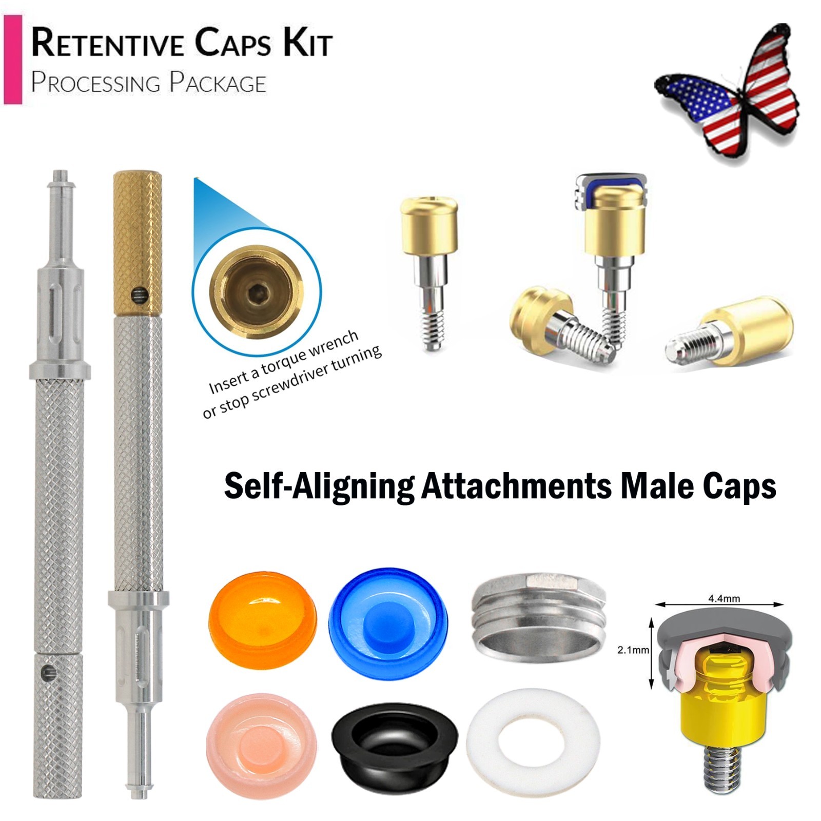 Universal Dental Locator Retention Caps PEEK Male Insert Core Tool Overdenture