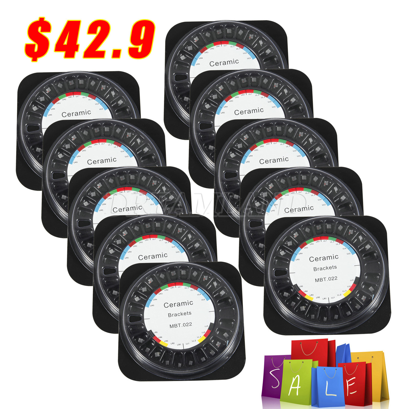 200pcs Dental Orthodontic Brackets Braces Ceramic MBT.022 w/ 3-4-5 Hooks 10 kits