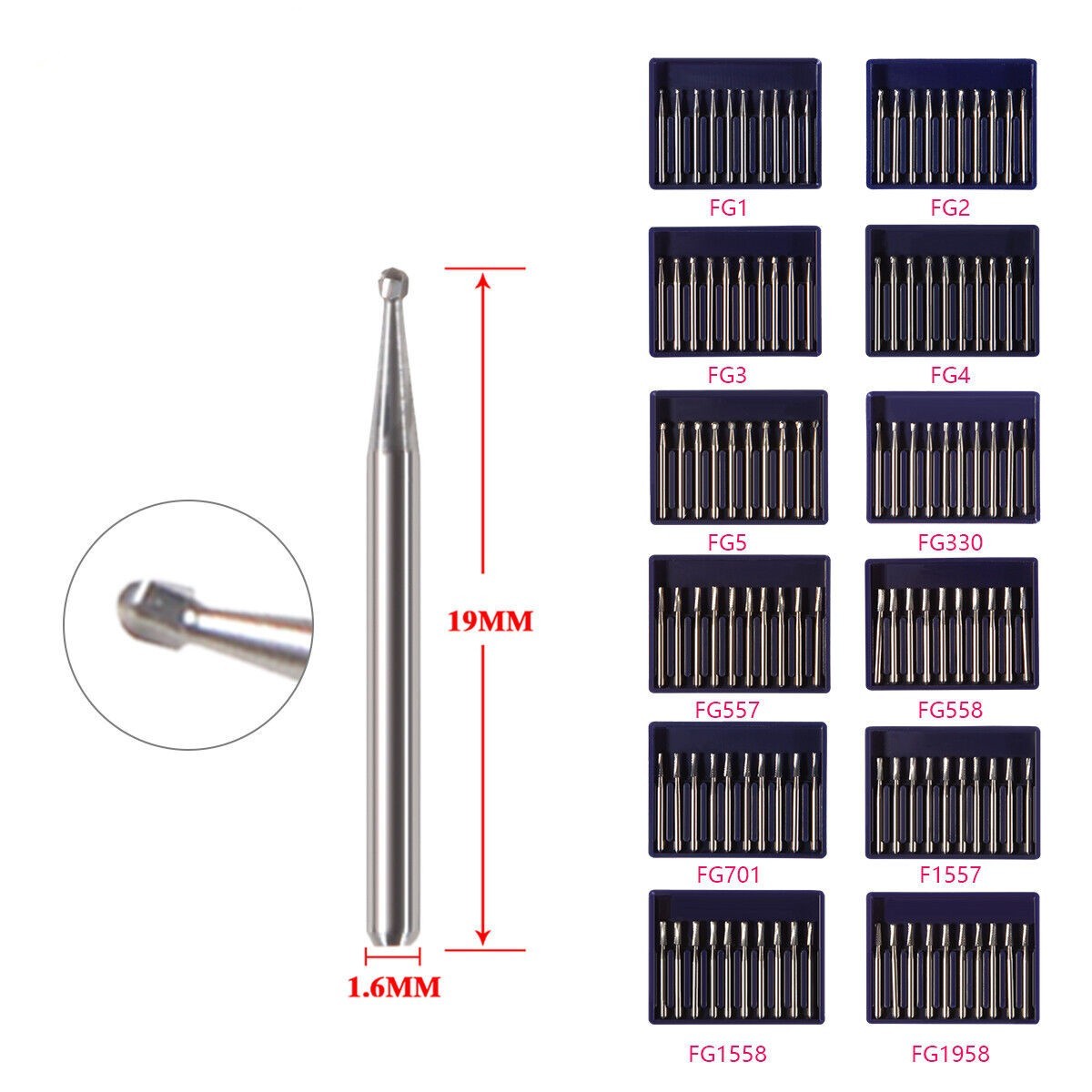 Dental Carbide Burs Round Bur Drill FG 330 1 2 6 8 557 High Speed Friction Grip