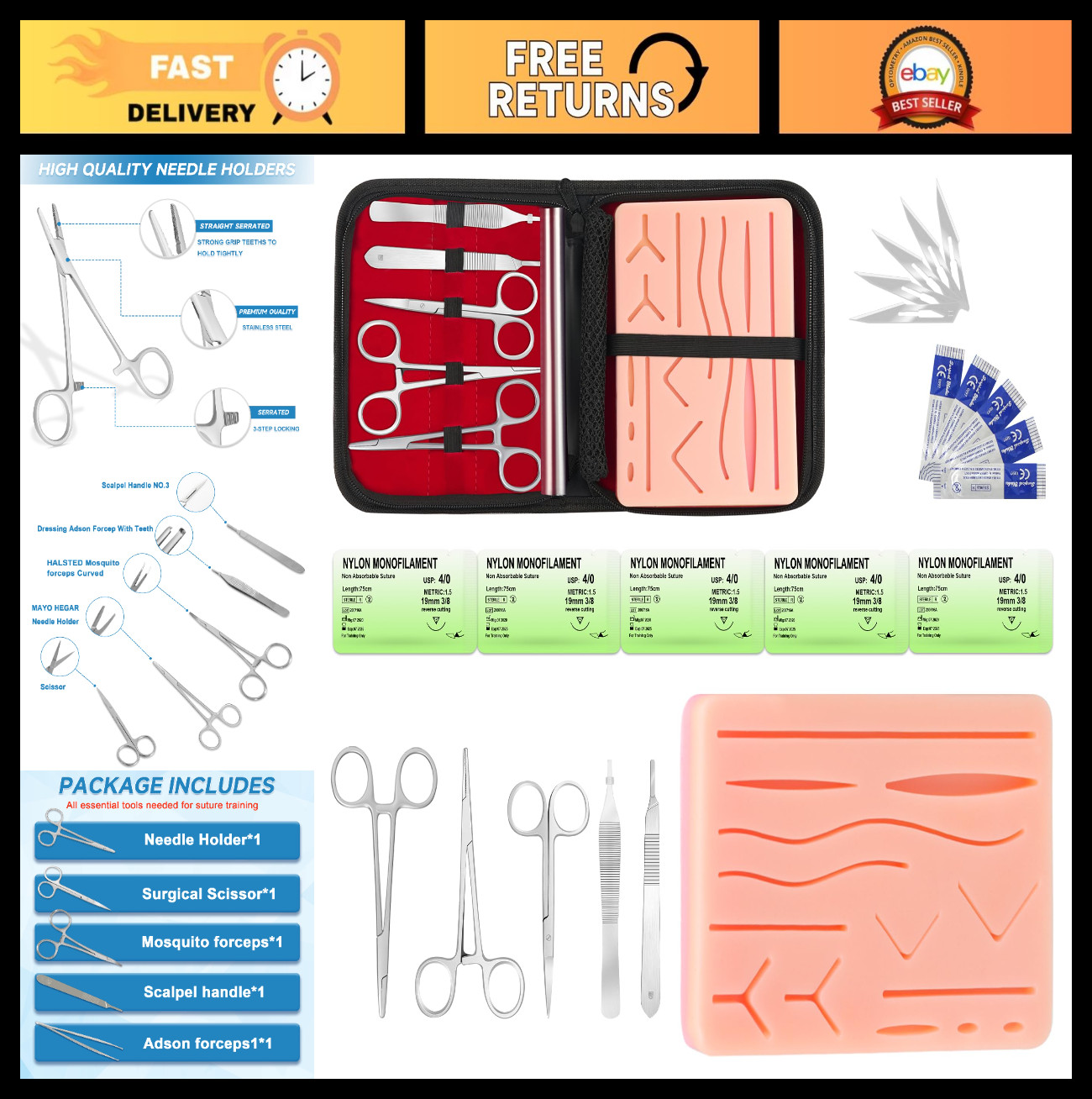 Suture Practice Kit – Silicone Suturing Pad & Wound Closure Trainer for Nursing,