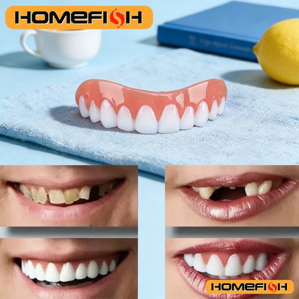 2x Silicone False Teeth Upper & Lower Smile Dental Veneers Dentures False Tooth