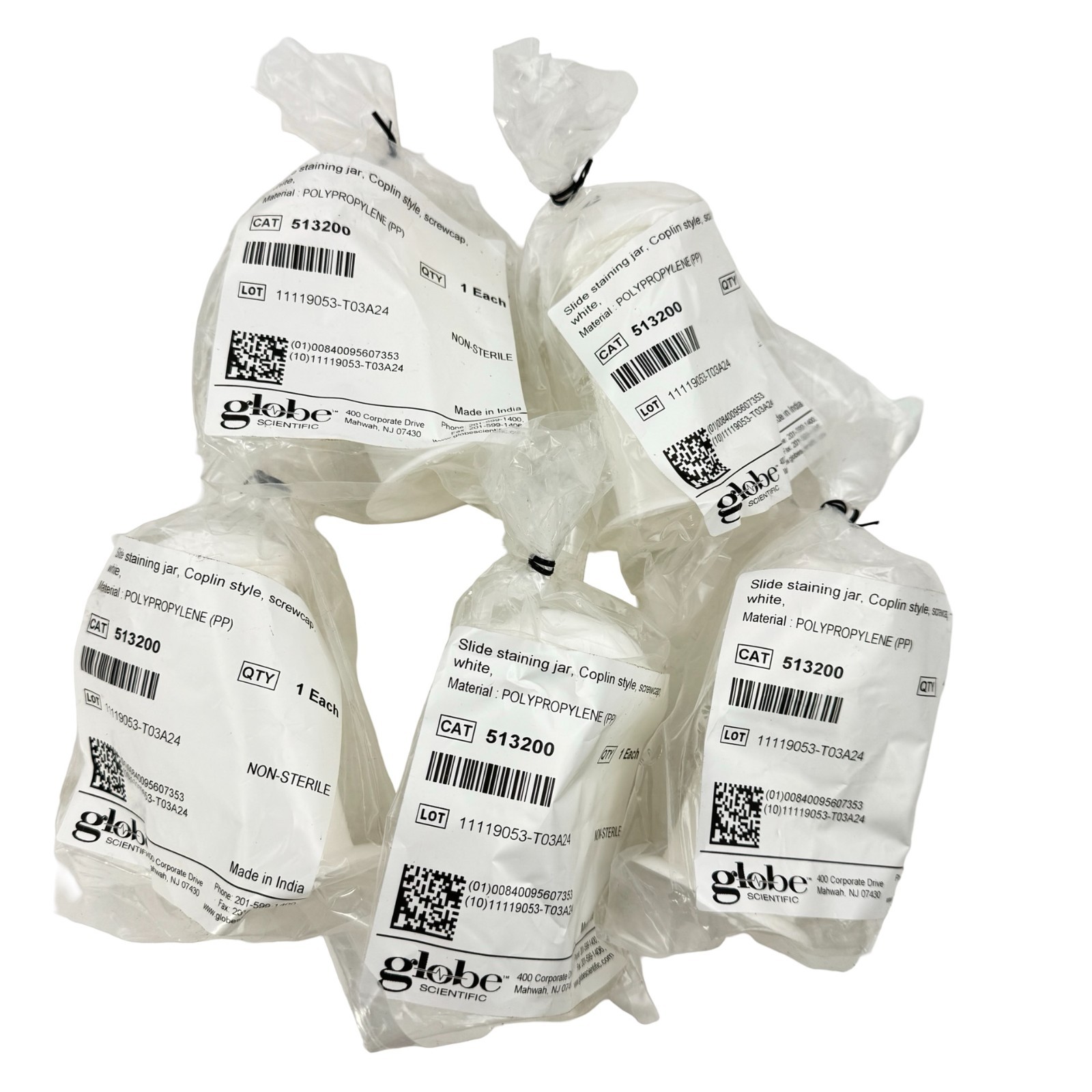 Globe Scientific 513200 Coplin Slide Staining Jar Screw Cap 5 Pack