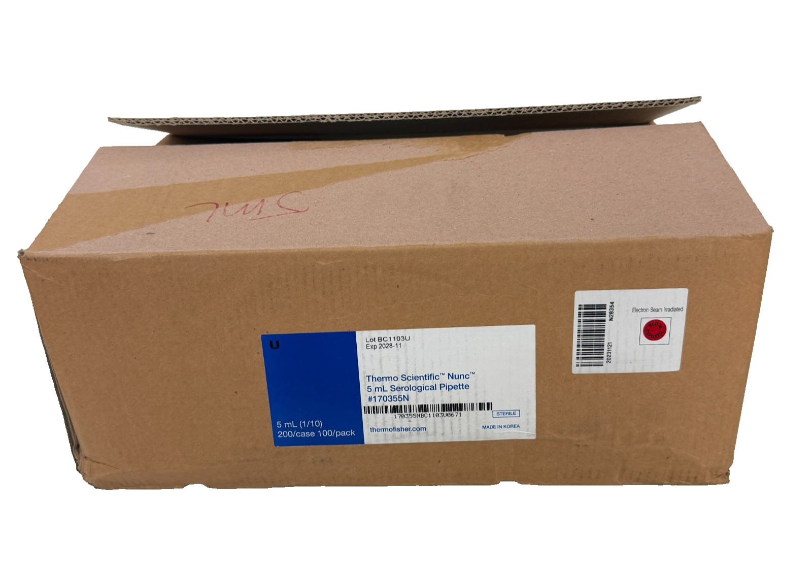 Thermo Scientific Nunc 170355N 5mL Serological Pipette Sterile Exp 2028, 200 Pcs