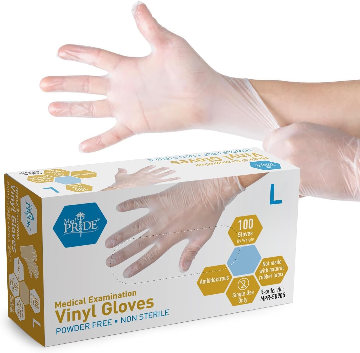 Latex & Rubber-Free Large Vinyl Gloves – 100 Count for Medical and Food Handling