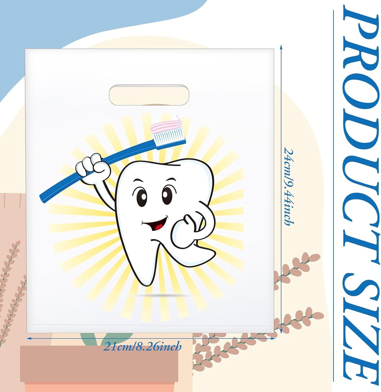 Dental Gift Bags with Handles, Plastic Oral Care Packaging, 8.27×9.45 inches