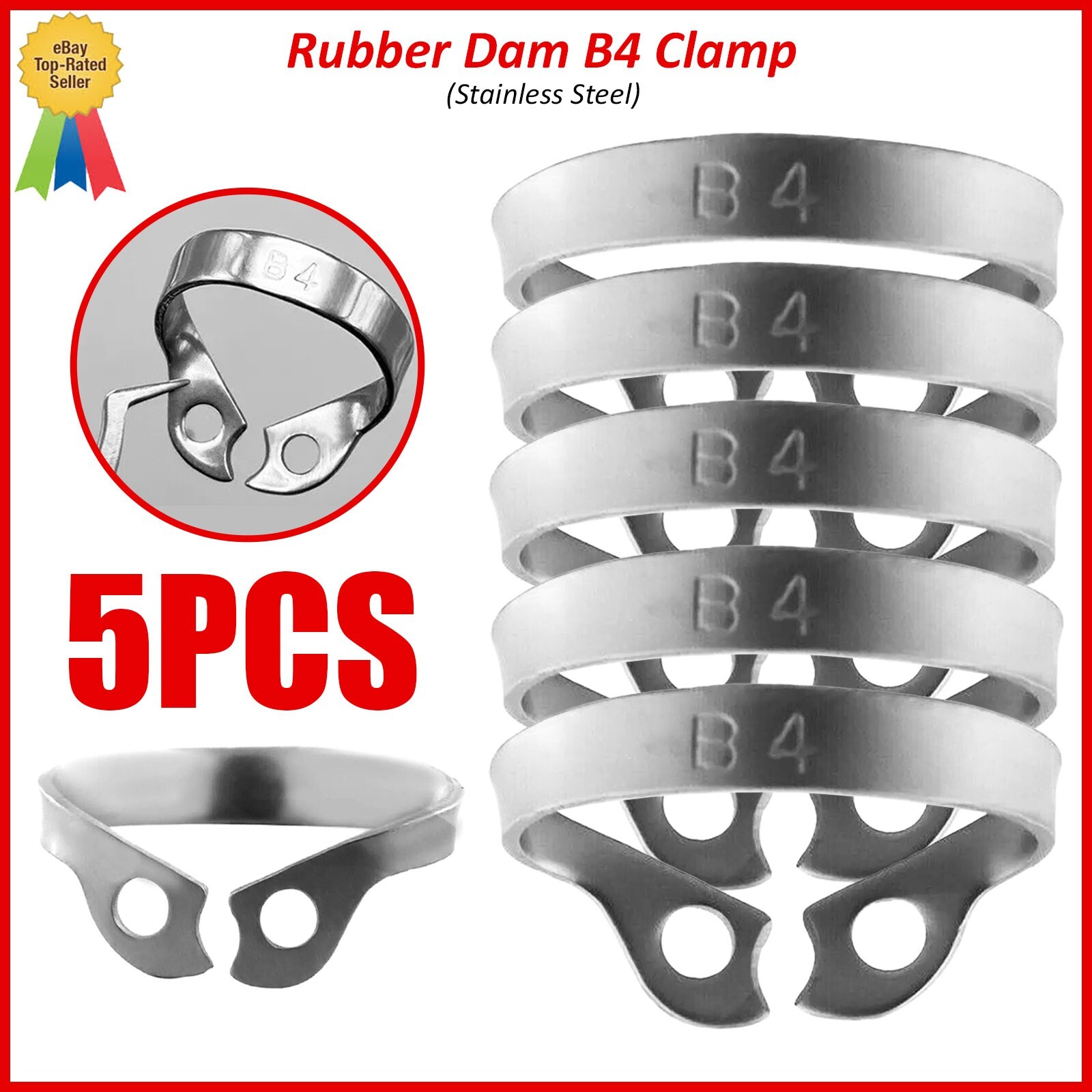 5Pcs Dental Universal Bicuspids Premolar Brinker Tissue #B4 Rubber Dam Clamps
