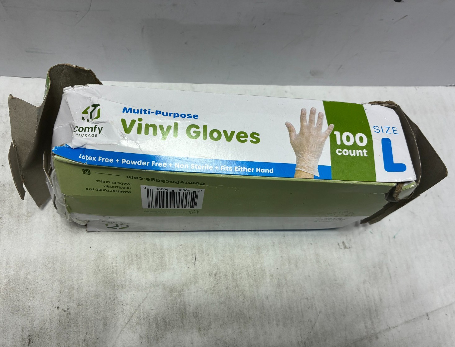 Comfy Package Multi Purpose Vinyl Gloves Latex Free Non Sterile 100 Count Size L