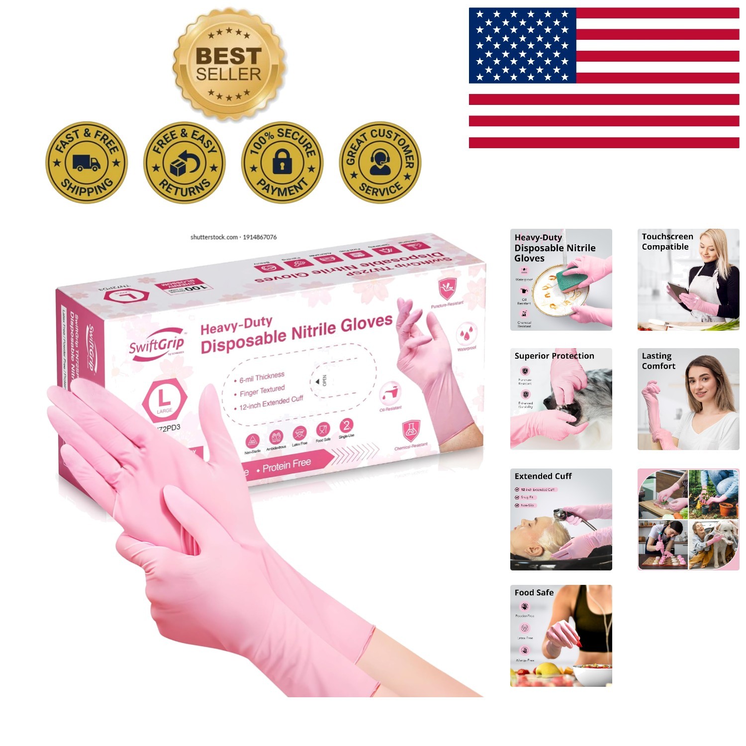 Upgraded Cherry Blossom Nitrile Dishwashing Gloves – 12in, Food-Safe, 50 Pack