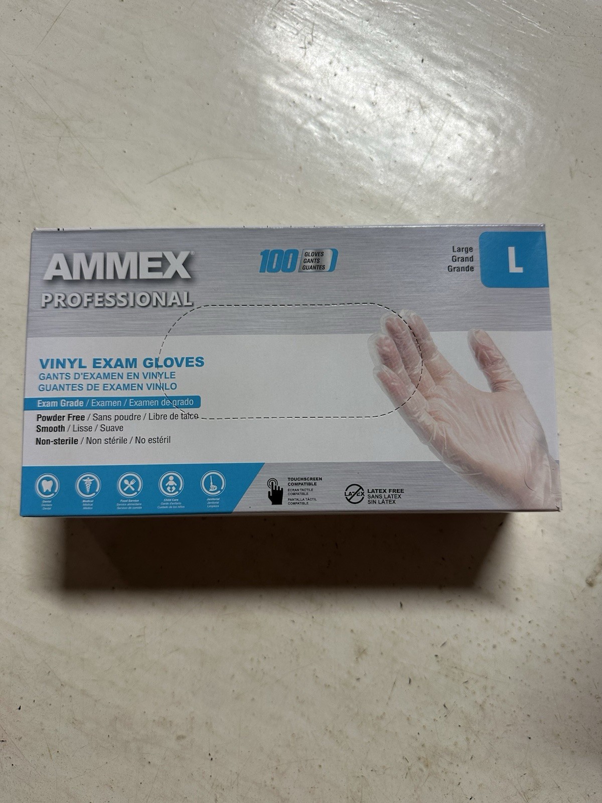 1000 (10 Boxes) AMMEX L Large Professional Vinyl Exam Gloves Latex Powder Free