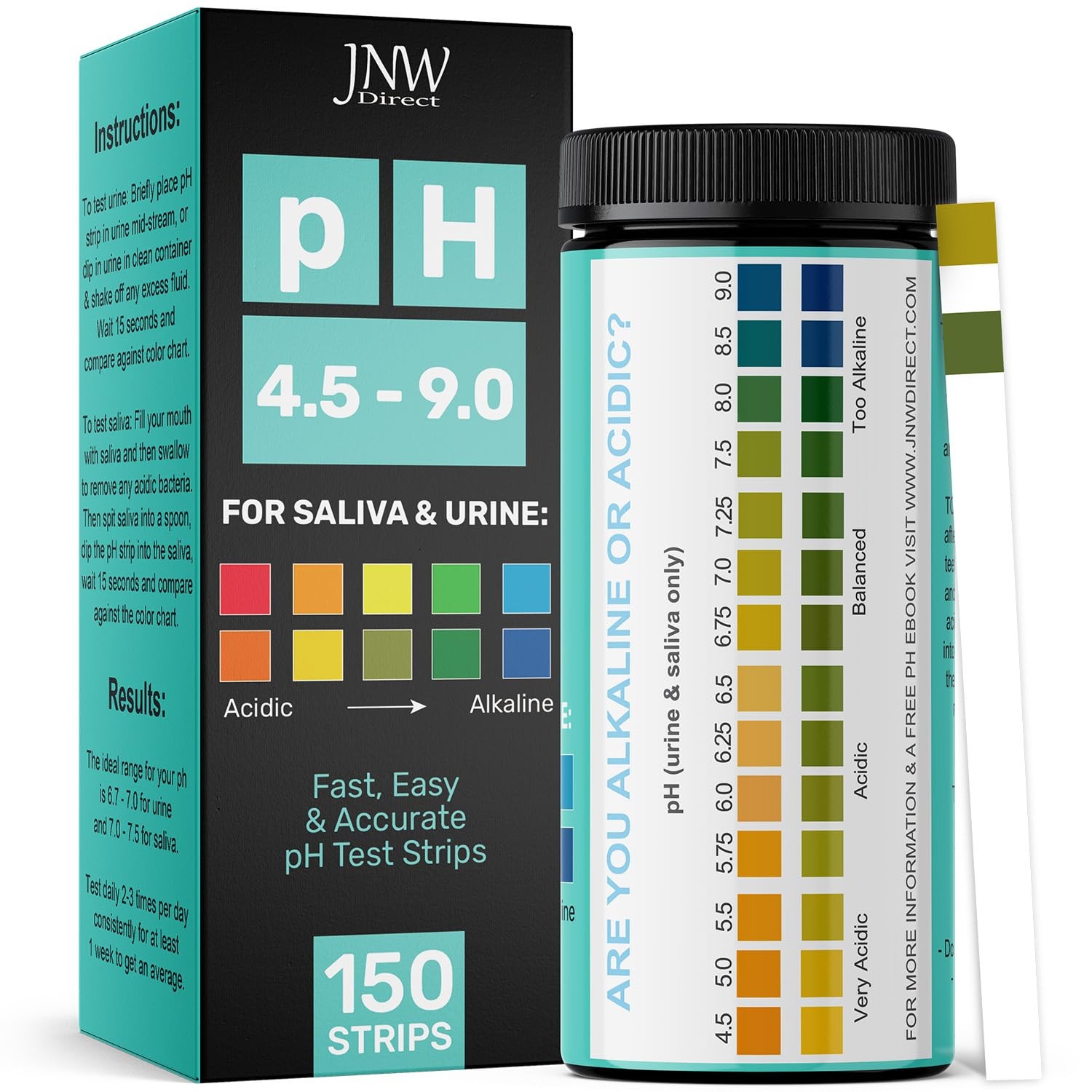 pH Test Strips for Urine and Saliva – 150 Litmus 150 Strip Mega Value Pack