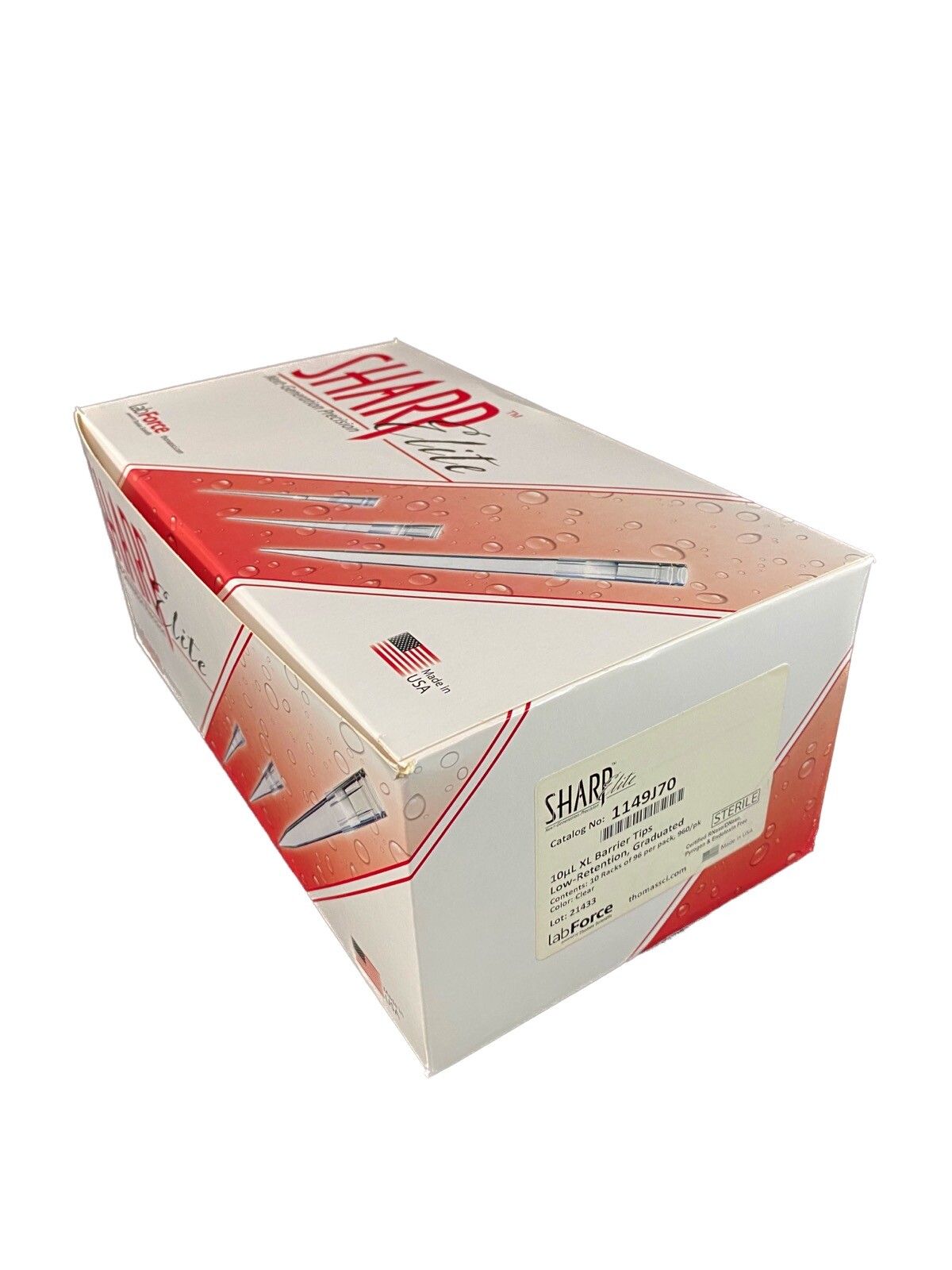 LAB FORCE 10µL Sharp Elite XL Graduated Barrier Pipette Tips 1149J70 (960/cs)