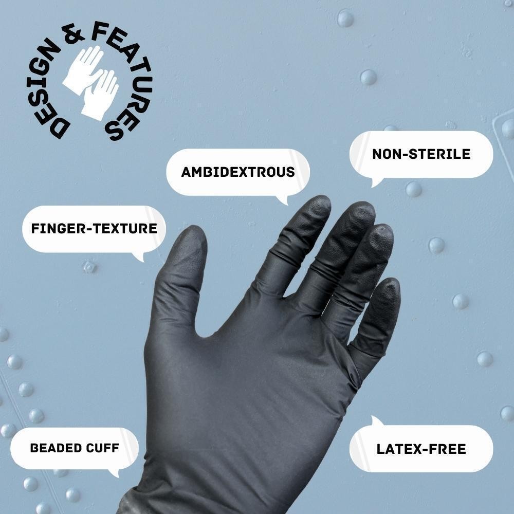 Large Black Nitrile Exam Gloves Powder Free And Latex Free 4 Mil 36000 Pack