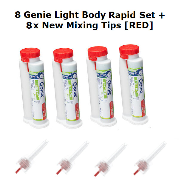 8 X Genie Impression Material Cartridge 50ml Light Body Rapid Set + 8 Mix Tips