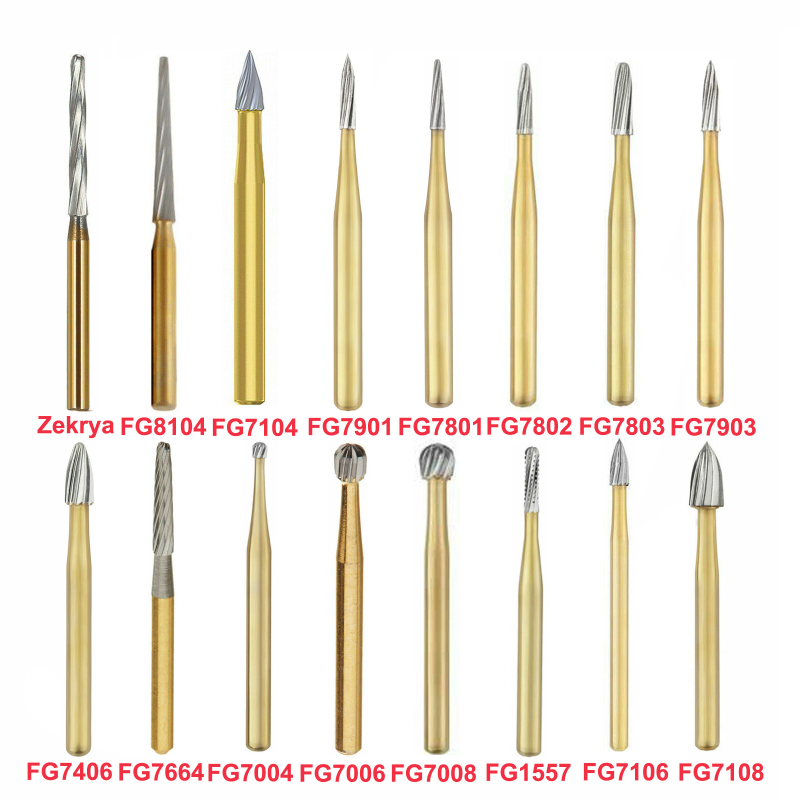 10 Pcs Dental Trimming&Finishing Gold Burs Carbide Burs 7901/7803/7104/7404/1958