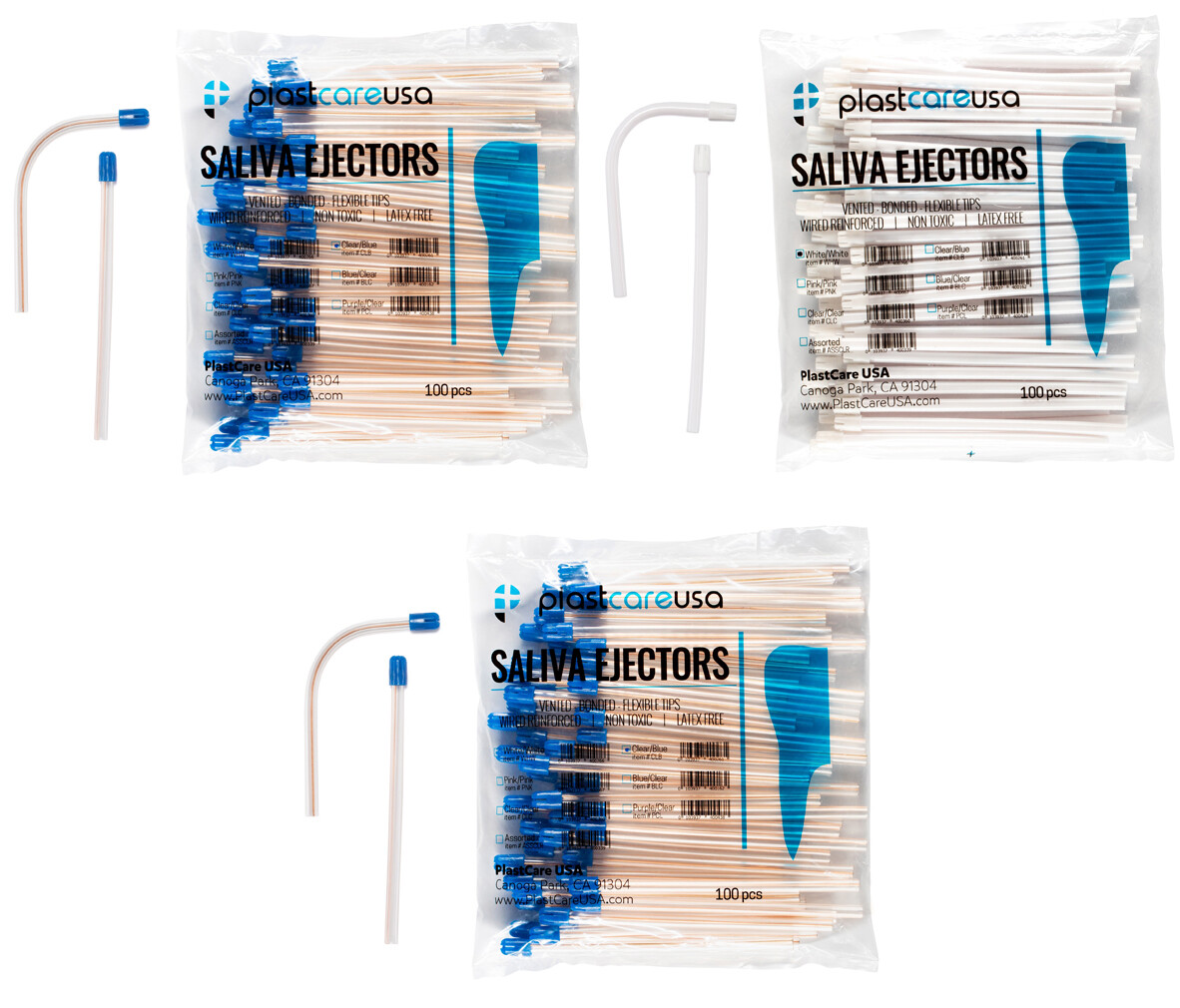 300pcs Saliva Ejectors Disposable Clear/Blue, White/White (3 Bgs) $8.64/Bg CHEAP