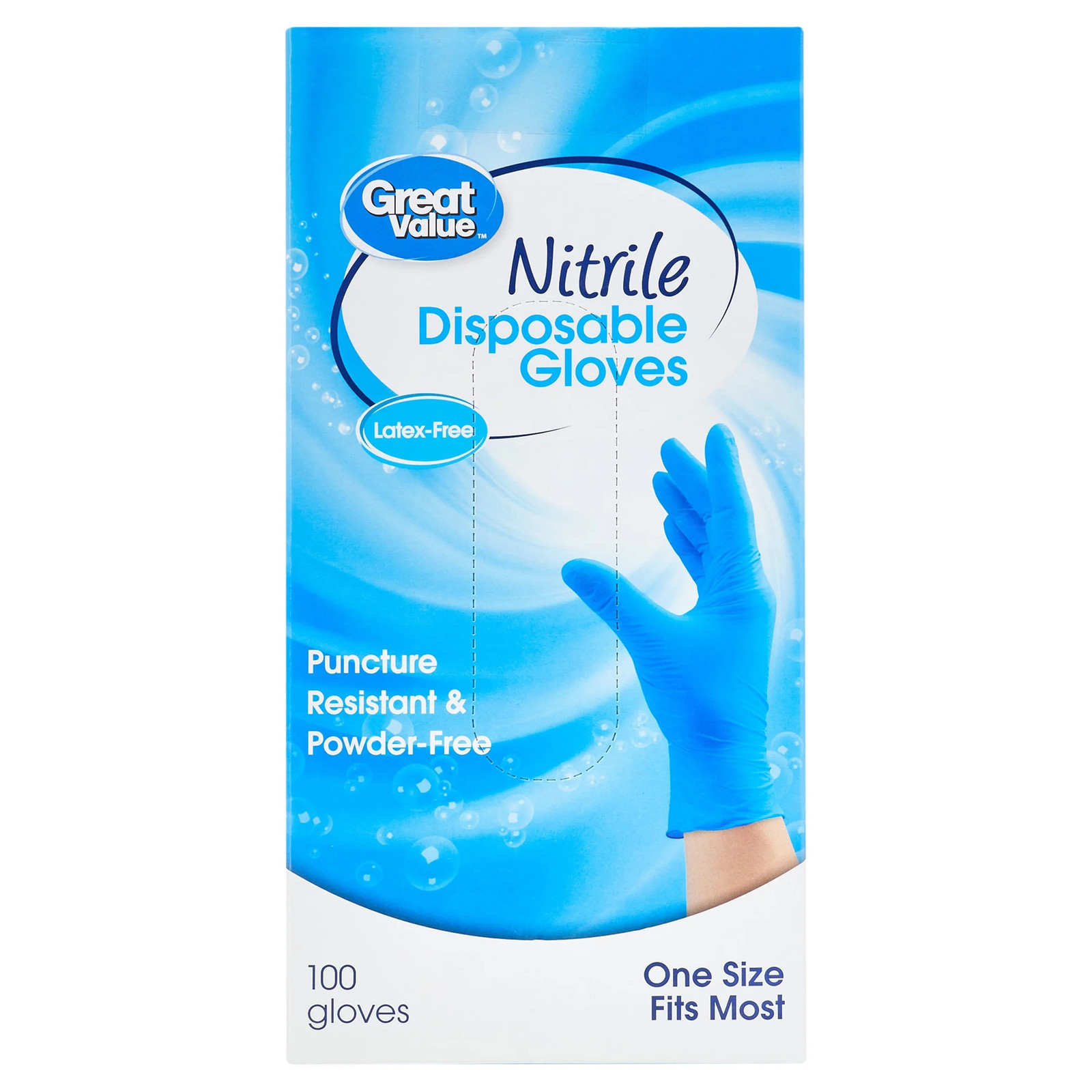 Great Value Nitrile Disposable Gloves One Size 100 Count Cleaning Food Prep