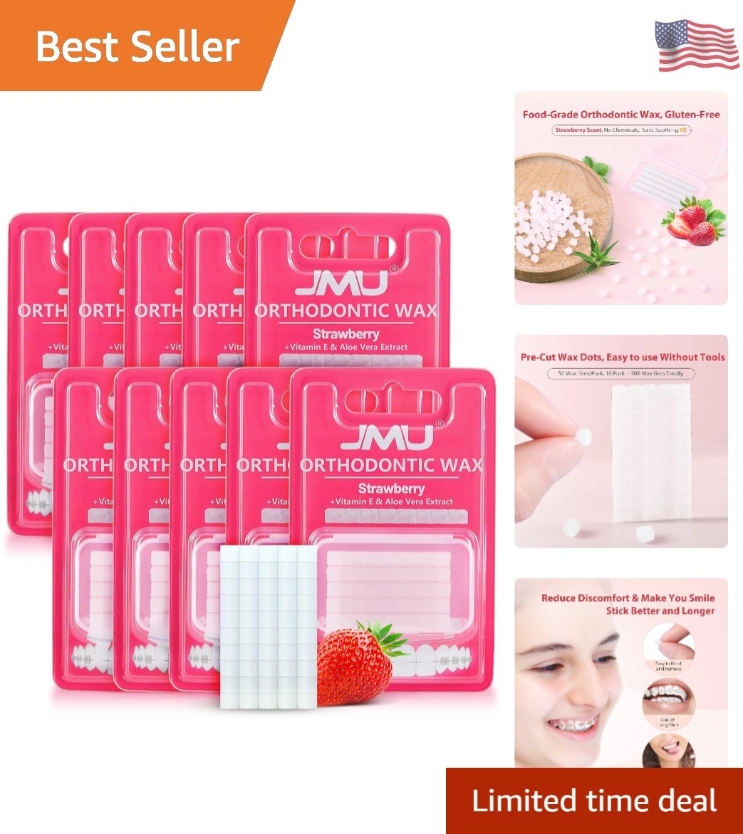 10 Pack Orthodontic Wax for Braces, 500 Precut Wax Dots, Strawberry Flavored …