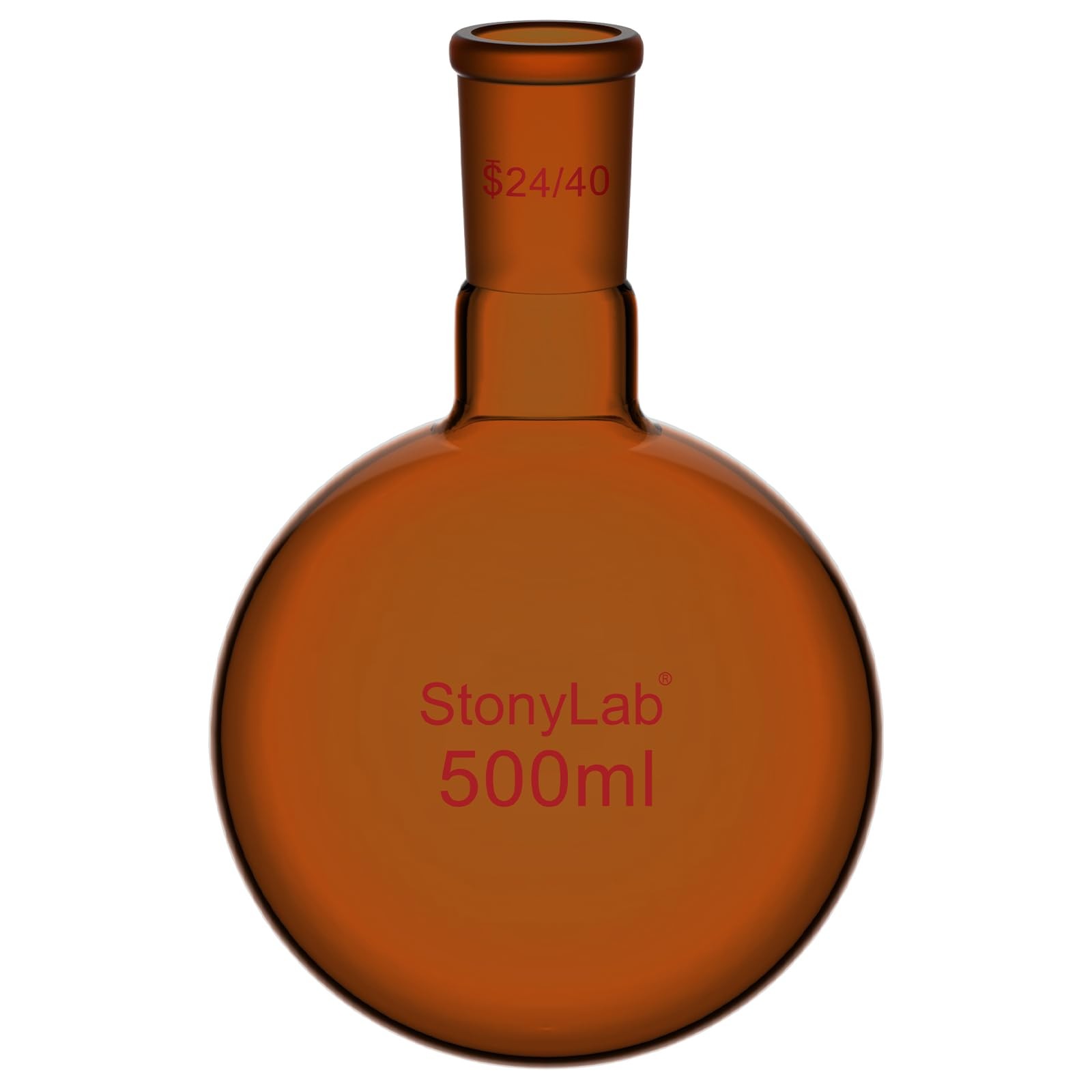 Brown Round Bottom Flask with Single Neck, 24/40 Standard Taper Joint, Labora…