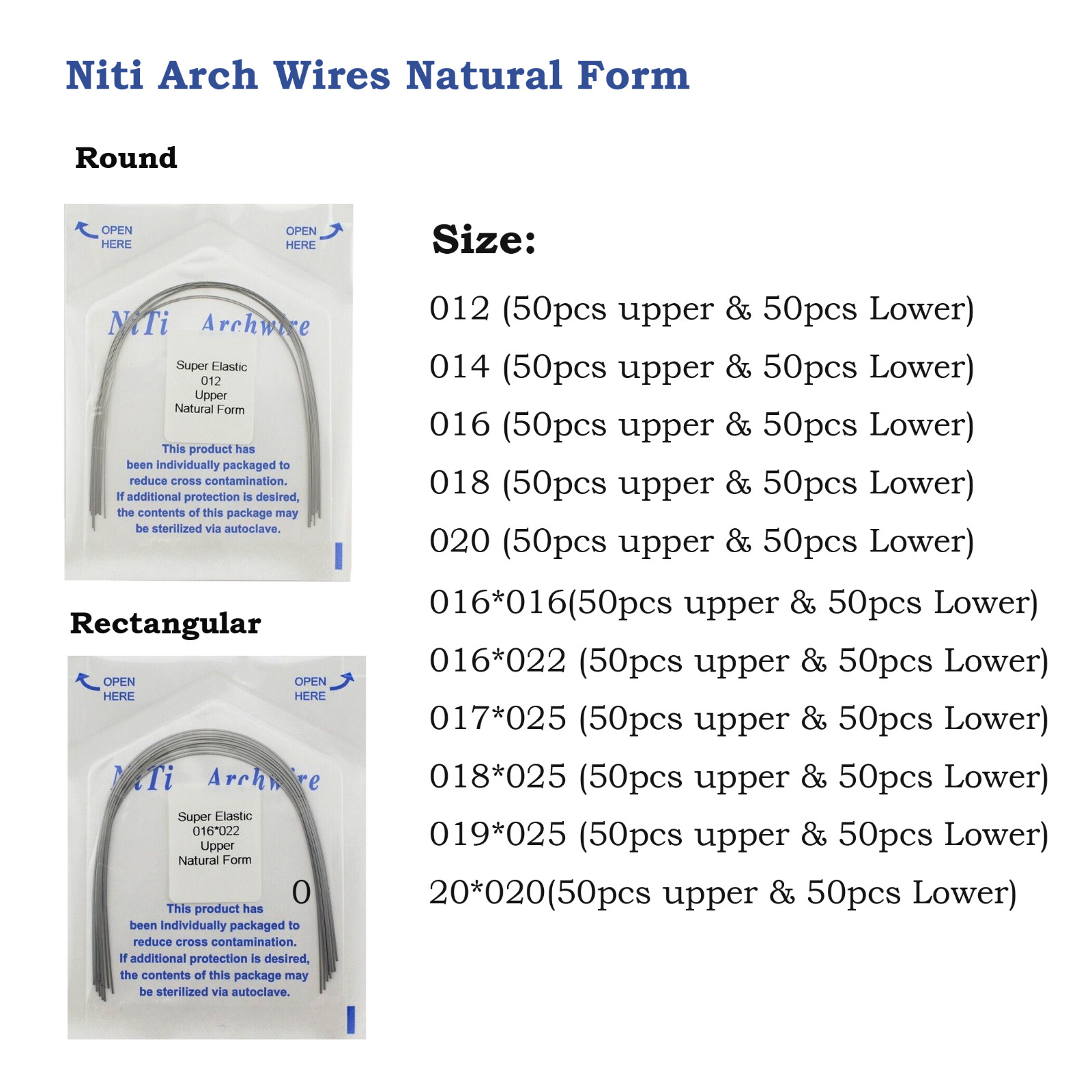100pcs Orthodontic Arch Wire Round Rectangular Arcos Arch Wires Natural Form