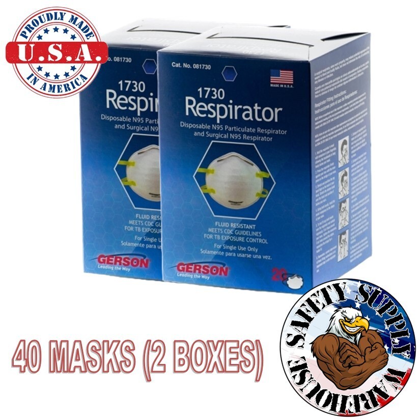 Gerson 1730 N95 Respirator & Surgical Mask- 40 MASKS (2 BOXES) -MADE IN THE USA