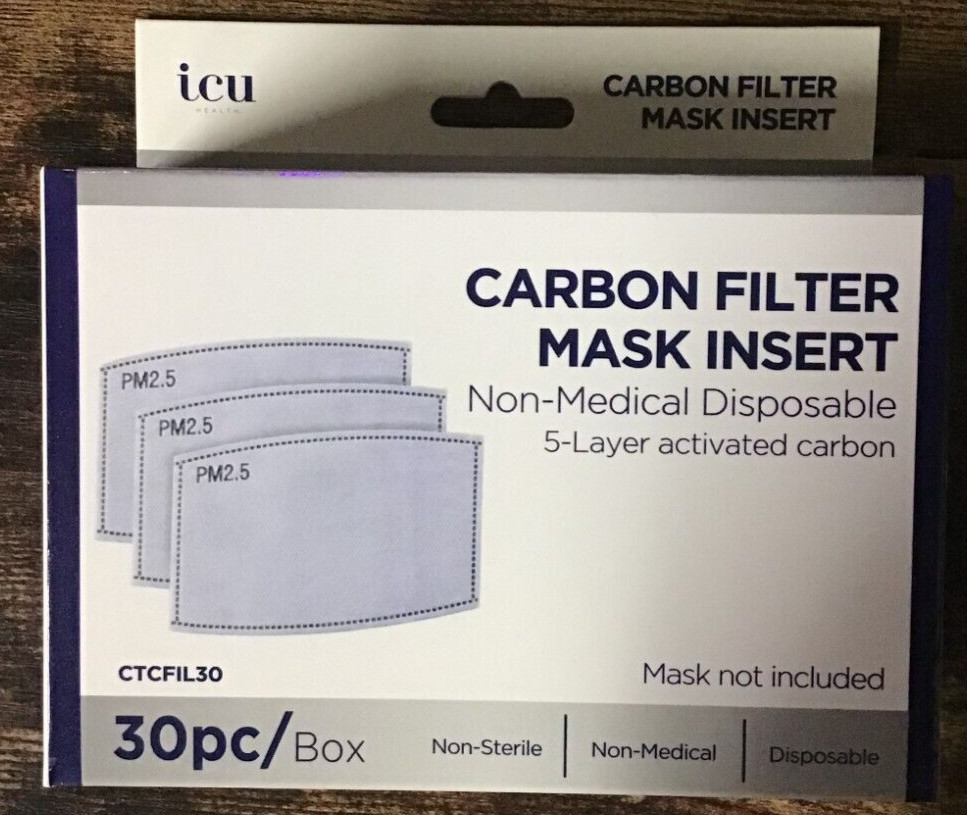 ICU Health 5-Layer Carbon Filter Face Mask Insert – 30ct – NEW