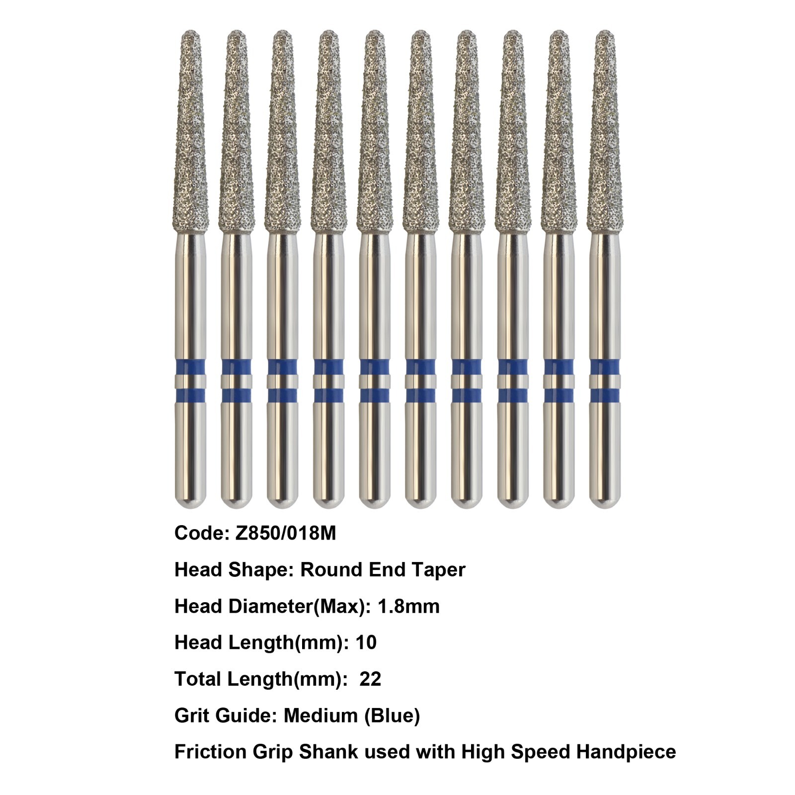 Dental Diamond Burs Zirconia Cutter Bur FG Round End Taper Medium Grit Z850/018M