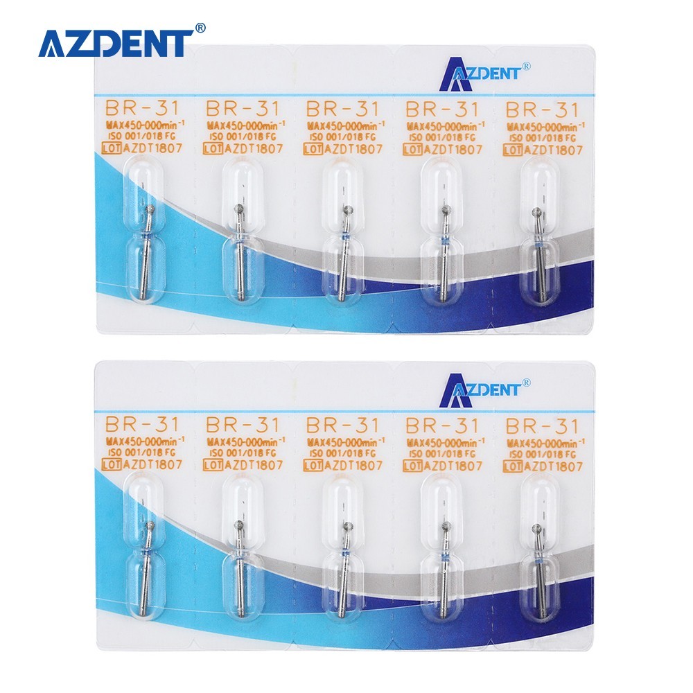 AZDENT Dental Diamond Burs FG For High Speed Handpiece Friction Grip 100 Models