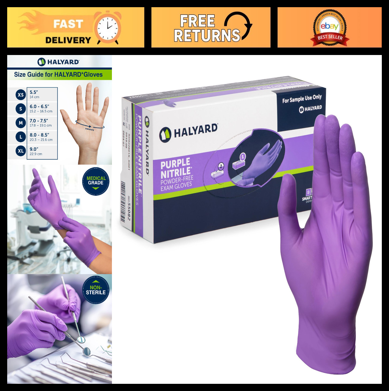 Purple Nitrile Disposable Medical Exam Gloves – Powder Free, Chemo Protection, 5