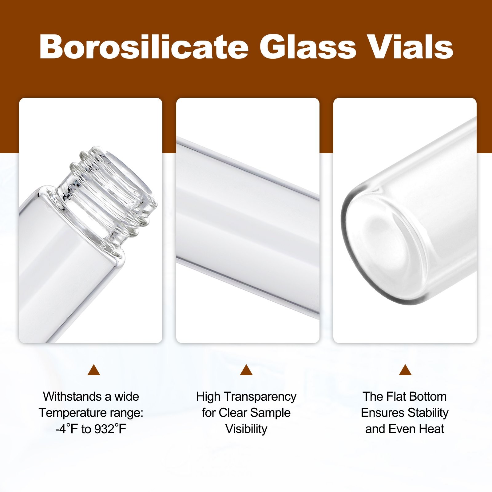 100pcs 10Ml Clear Glass Vials with Screw Caps Small Liquid Sample Vial LeakProof