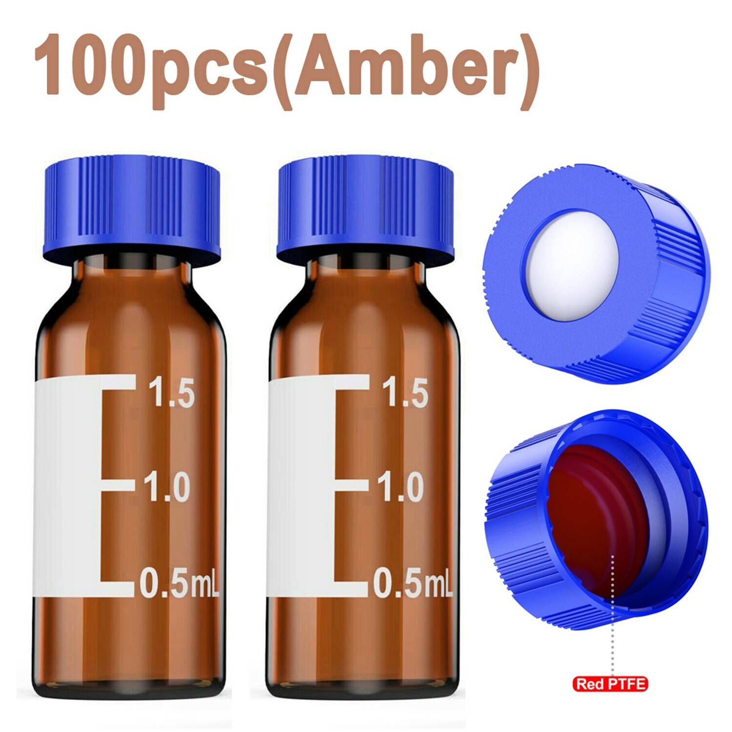 100 X 2ml Amber Glass Lab Vials with Caps 9-425 Thread Top, Fit HPLC Autosampler