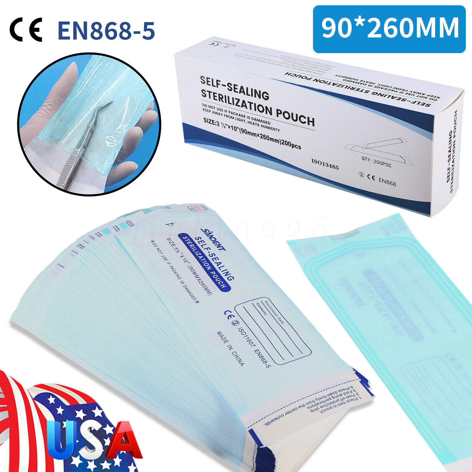 1000 3.5″ x 10″ Dental Sterilization Pouches Sterilizer Autoclave Bags Tool Nail