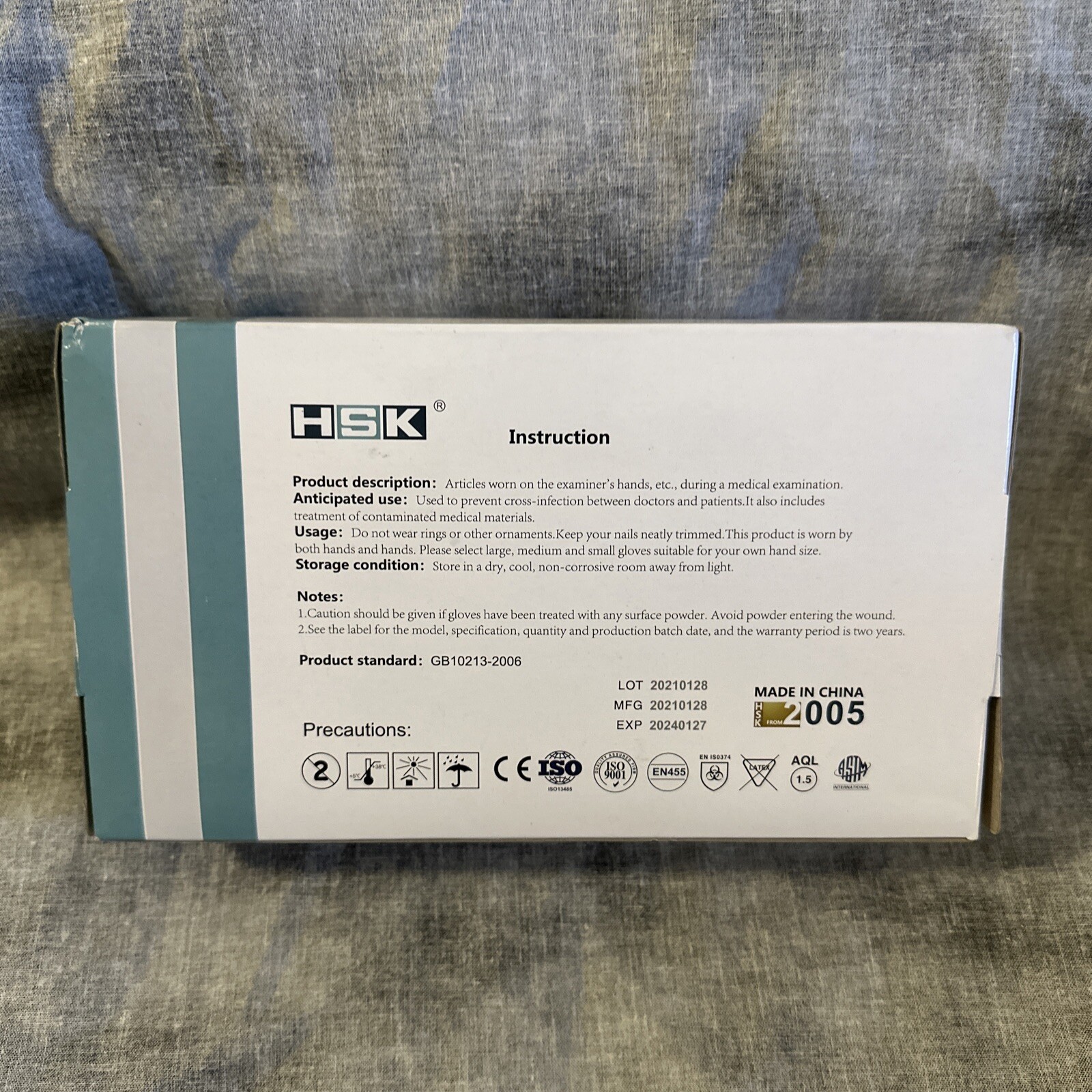 HSK 100 Count Blue Medical Nitrile Gloves Examination Powder Latex Free Large