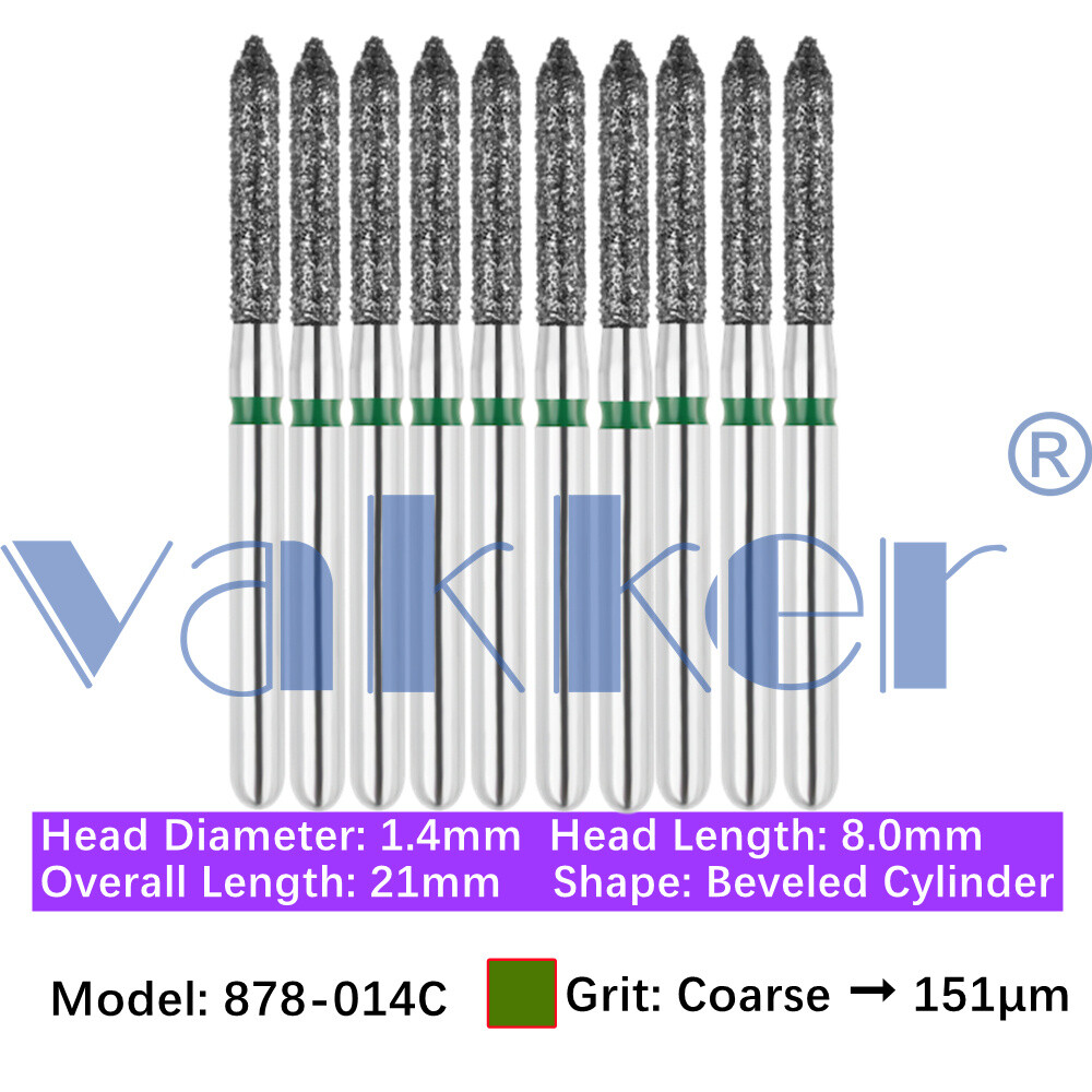 Vakker Dental Bevel Cylinder FG Diamond Burs 878-014C Coarse Grit 10/pk