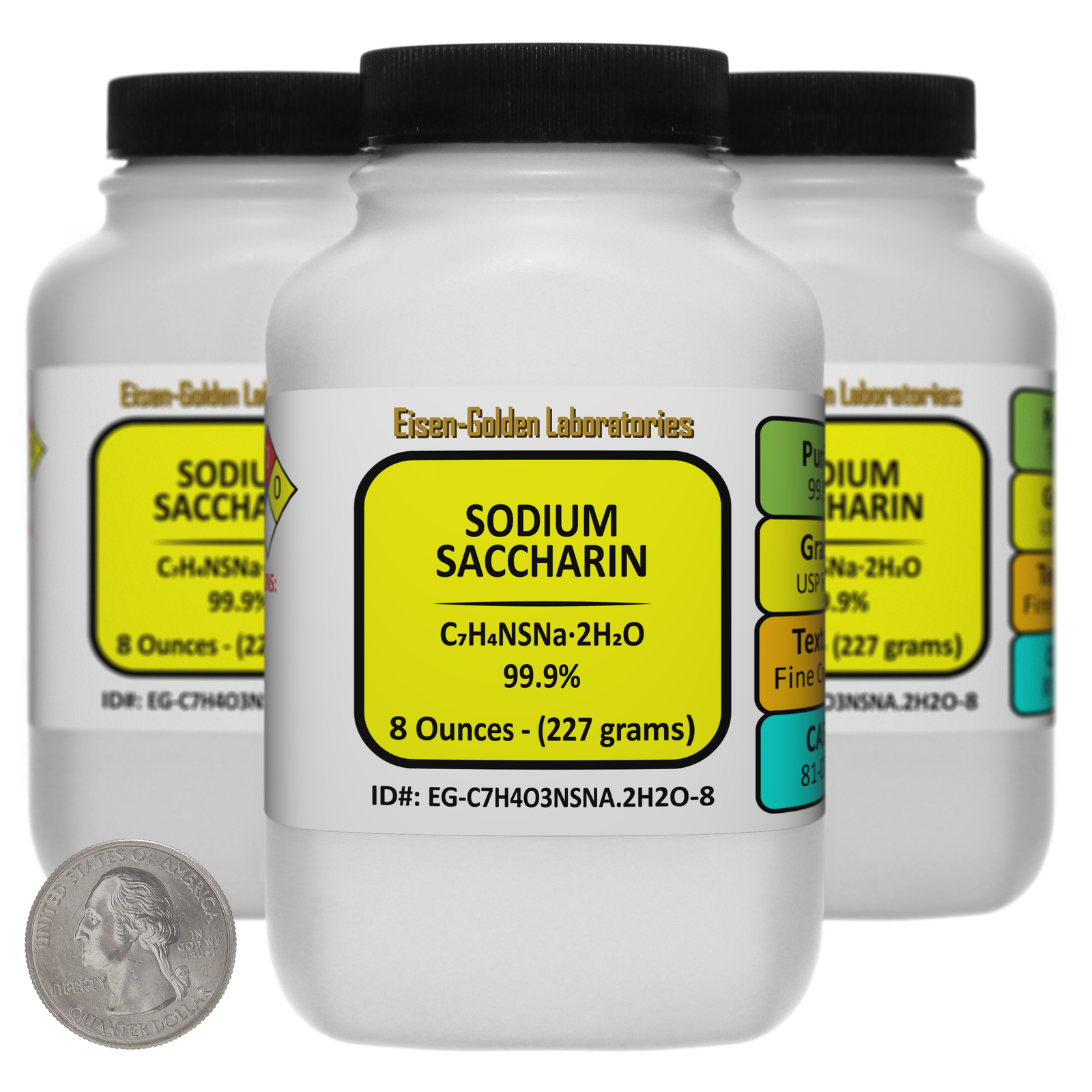 Sodium Saccharin [C7H4O3NSNa.2H2O] 99.9% USP Food 1.5 Lb in 3 Bottles