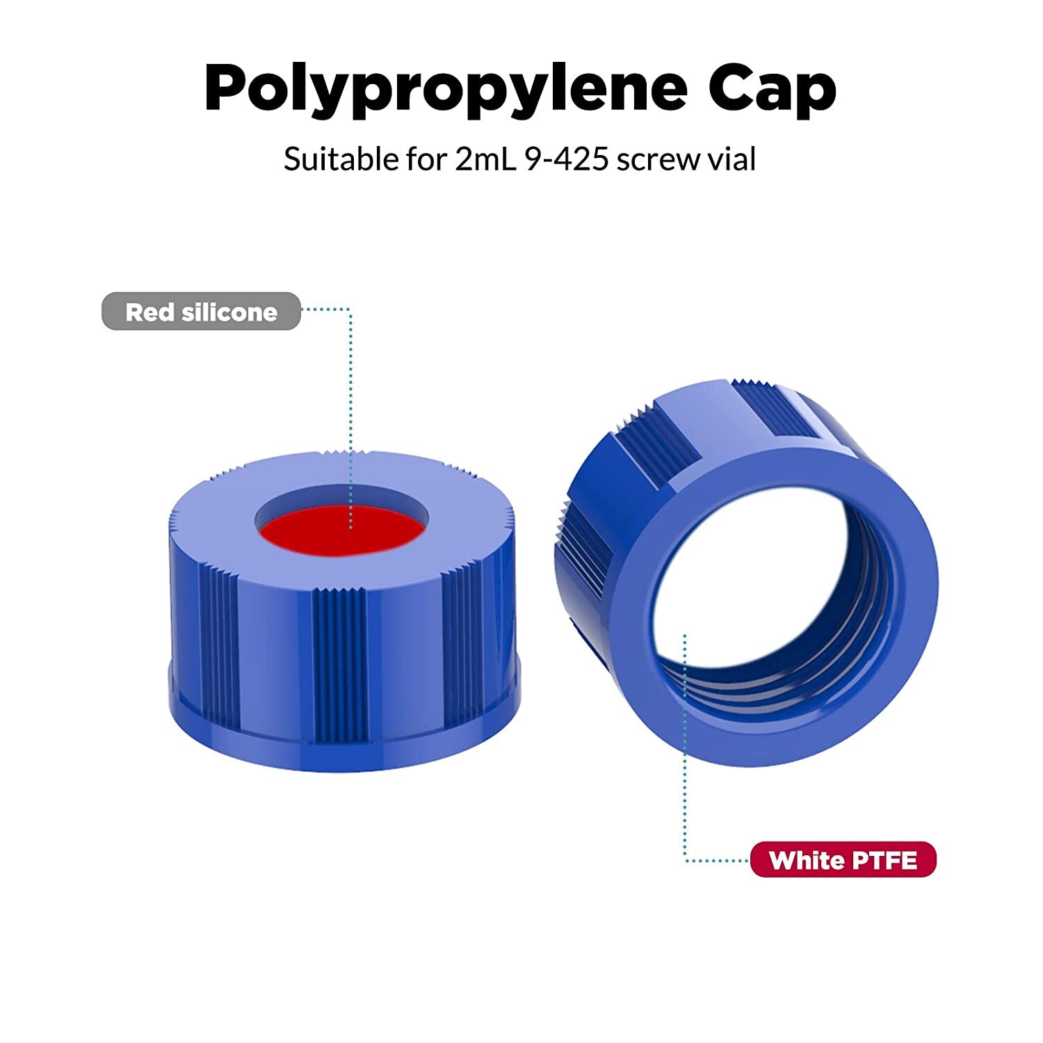 Autosampler Vial Caps 9-425 Screw-top, White PTFE/Red Silicone Septa, 100 pcs/pk