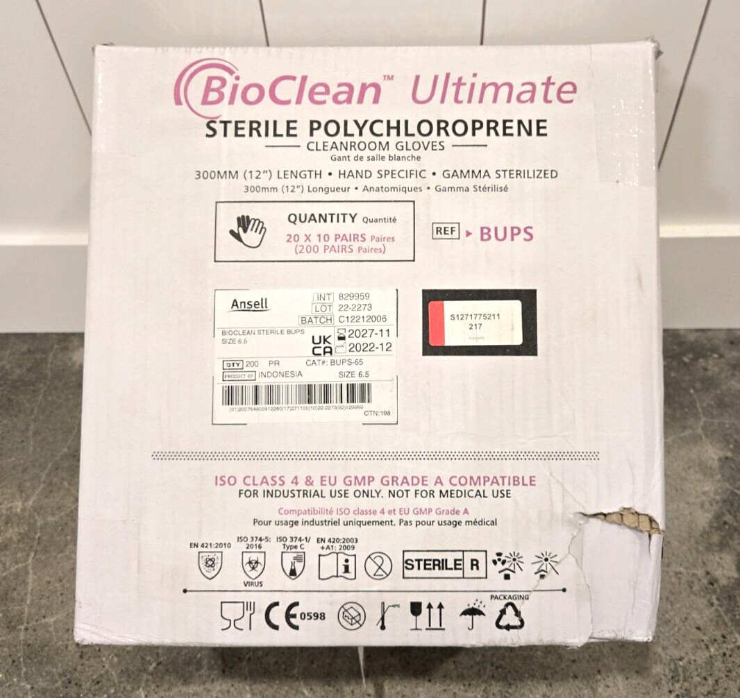 BioClean Ultimate Cleanroom Gloves BUPS-65 *200/cs* Size 6.5, 12″ Length Sterile