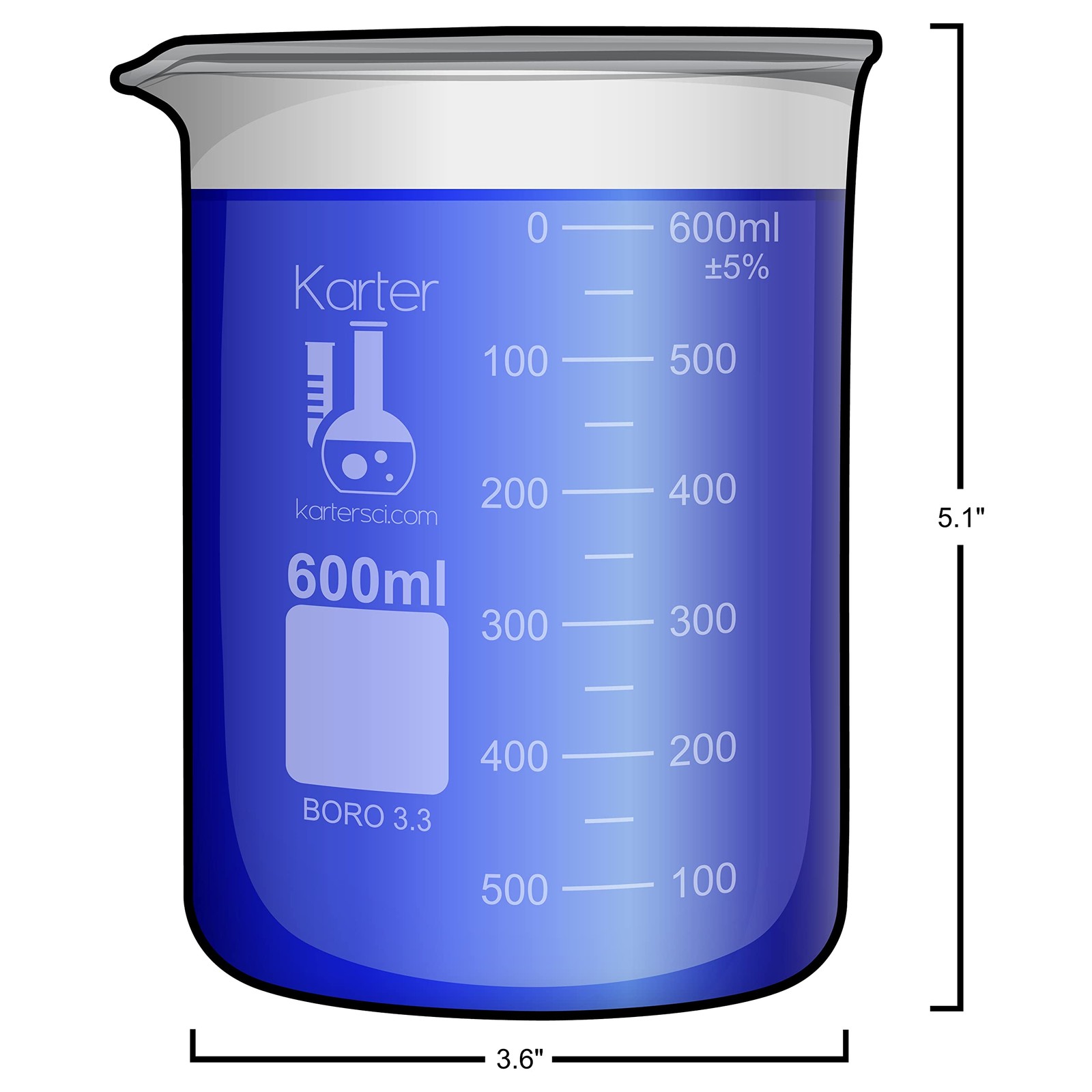 600ml Beaker, Low Form, Borosilicate 3.3 Glass, Double Scale, Karter Scientif…