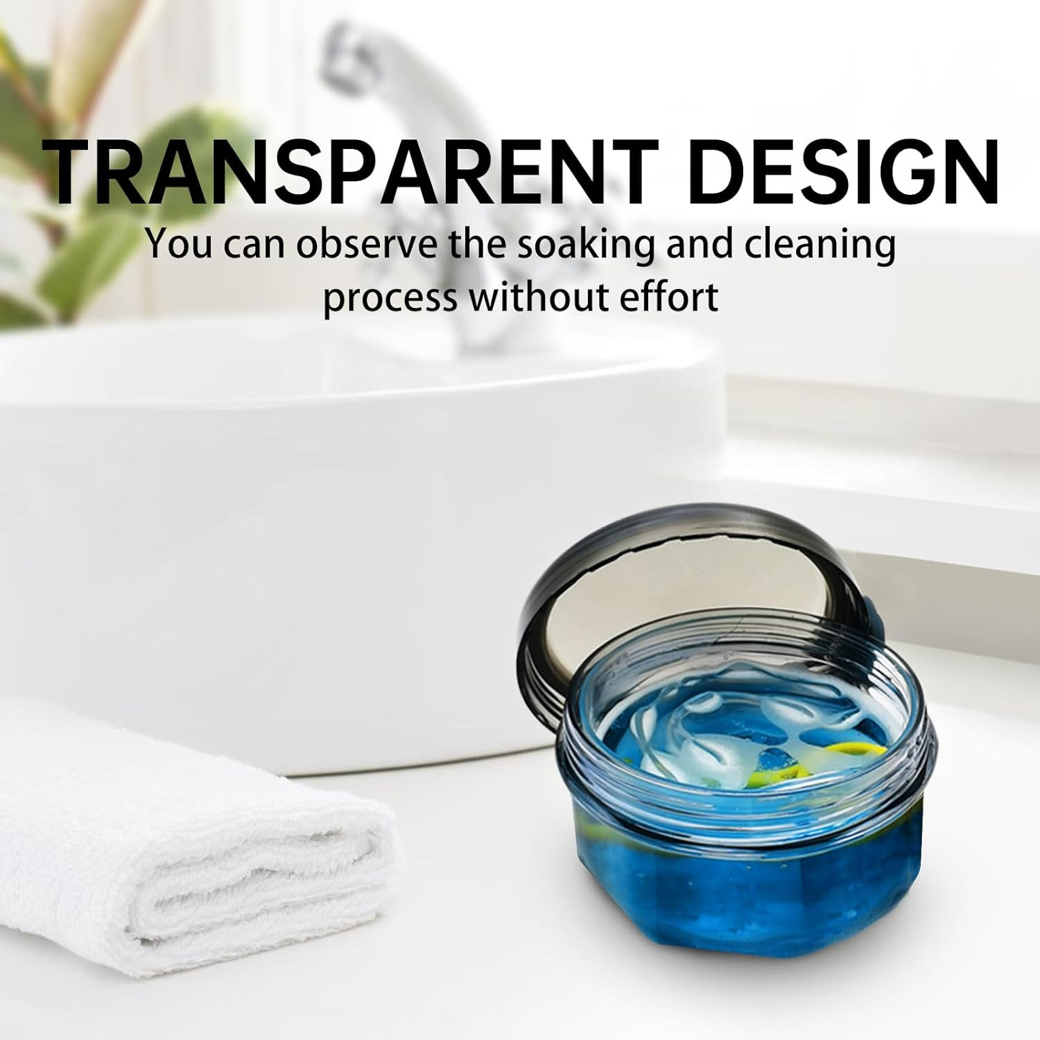 Leak Proof Denture Cups for Soaking Dentures with Strainer Basket and Brush, Par