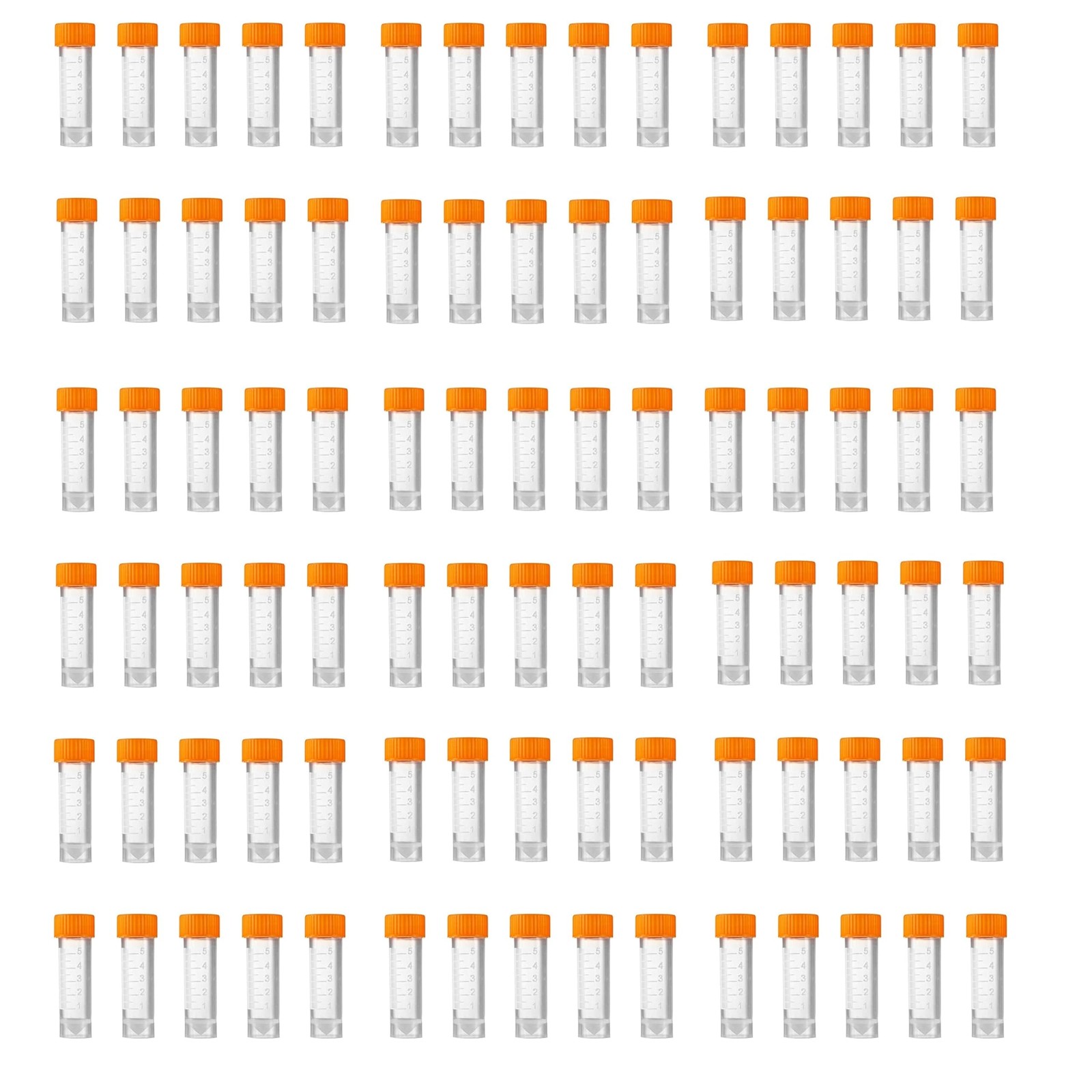 100 PCS 5ml Cryo Tubes Plastic Graduated Vial Tube Screw Cap Silica Gel Orange