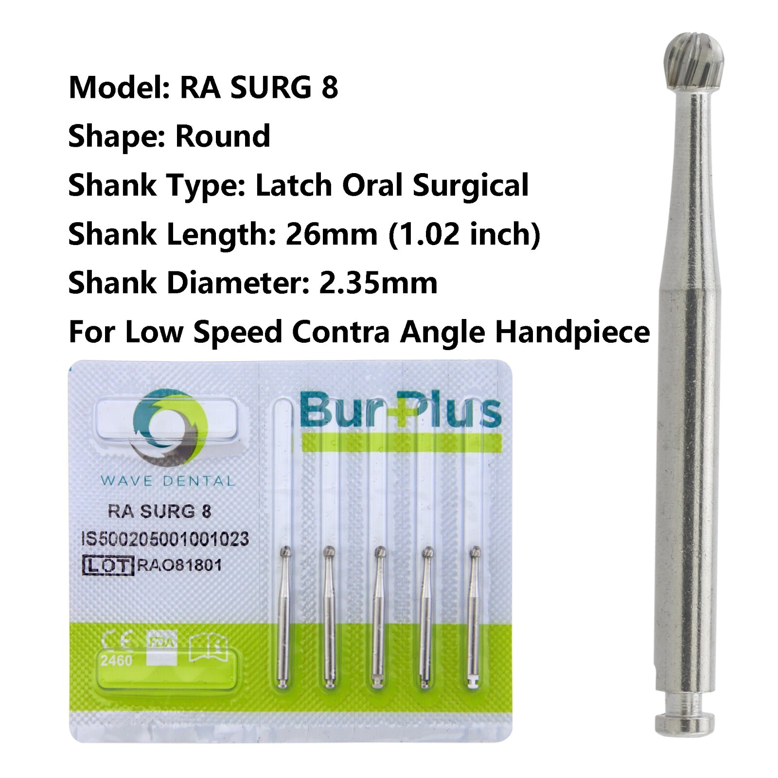 Wave Dental Burs Surgical Latch RA SURG 2 4 5 6 8 Round Carbide Burr Slow Speed