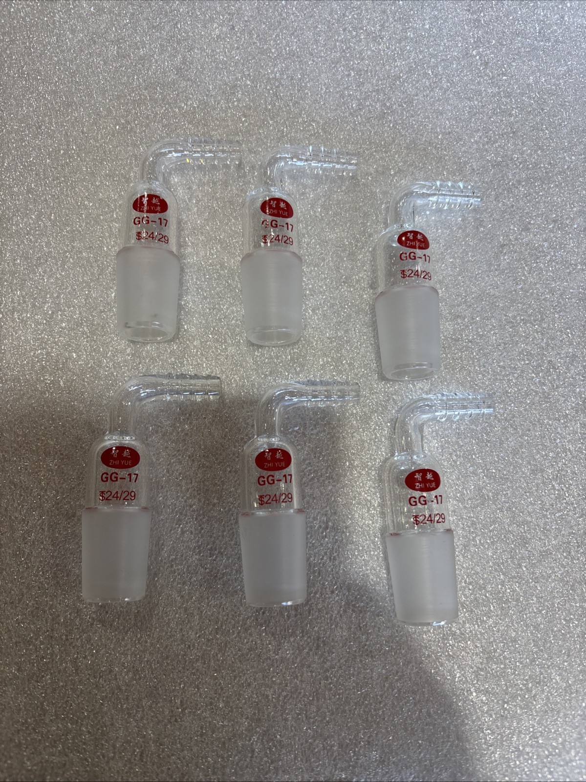 Lot Of 6 – 24/29 Taper Glass Vacuum Barb Adapter Elbow GG-17 Lab Laboratory