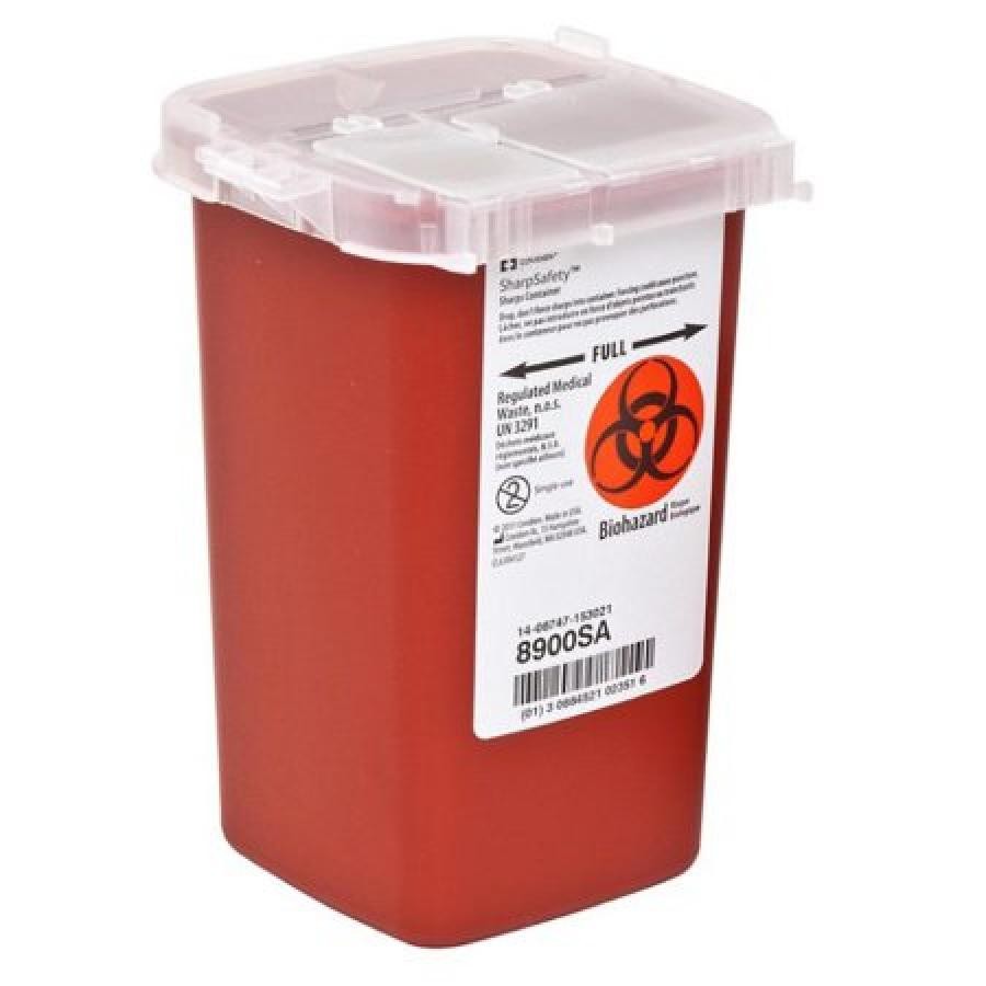 SharpSafety Autodrop Phlebotomy Container 1Q Top Entry 2 Hinged Snap On Lid 100