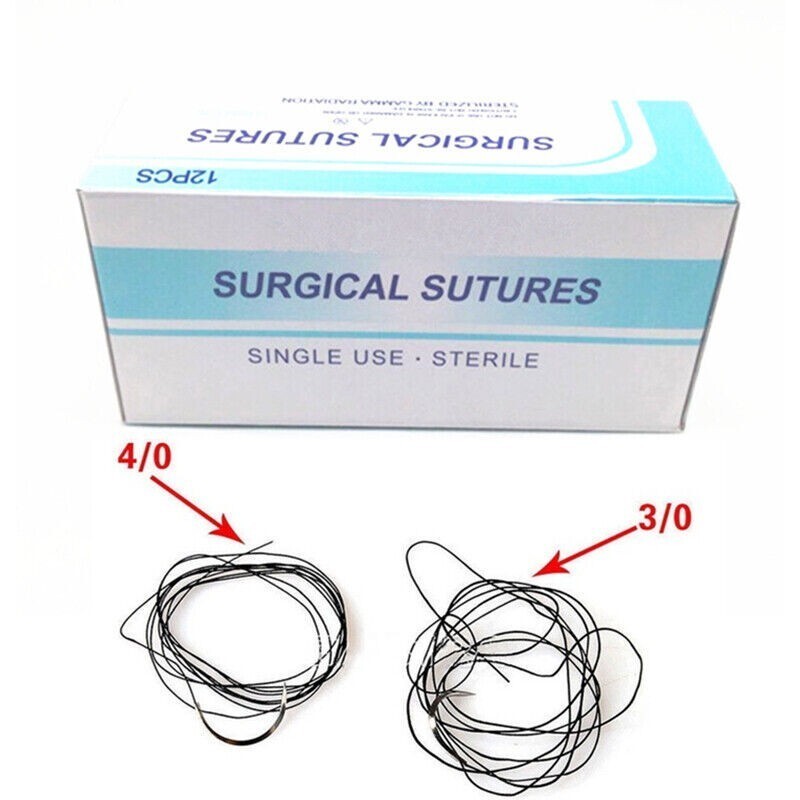 12 Pcs/Box Dental Surgical 3/0 Or 4/0 Suture Train Silk Braided Non Absorbable