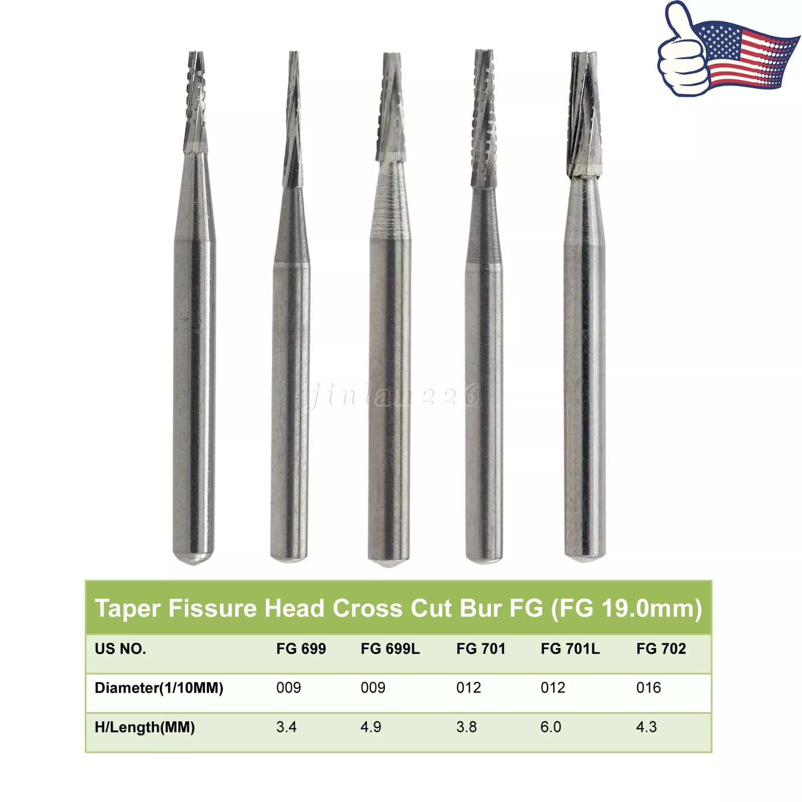 Dental Carbide Burs High Speed FG 19mm / Surgical FGOS FG SL 557 25mm