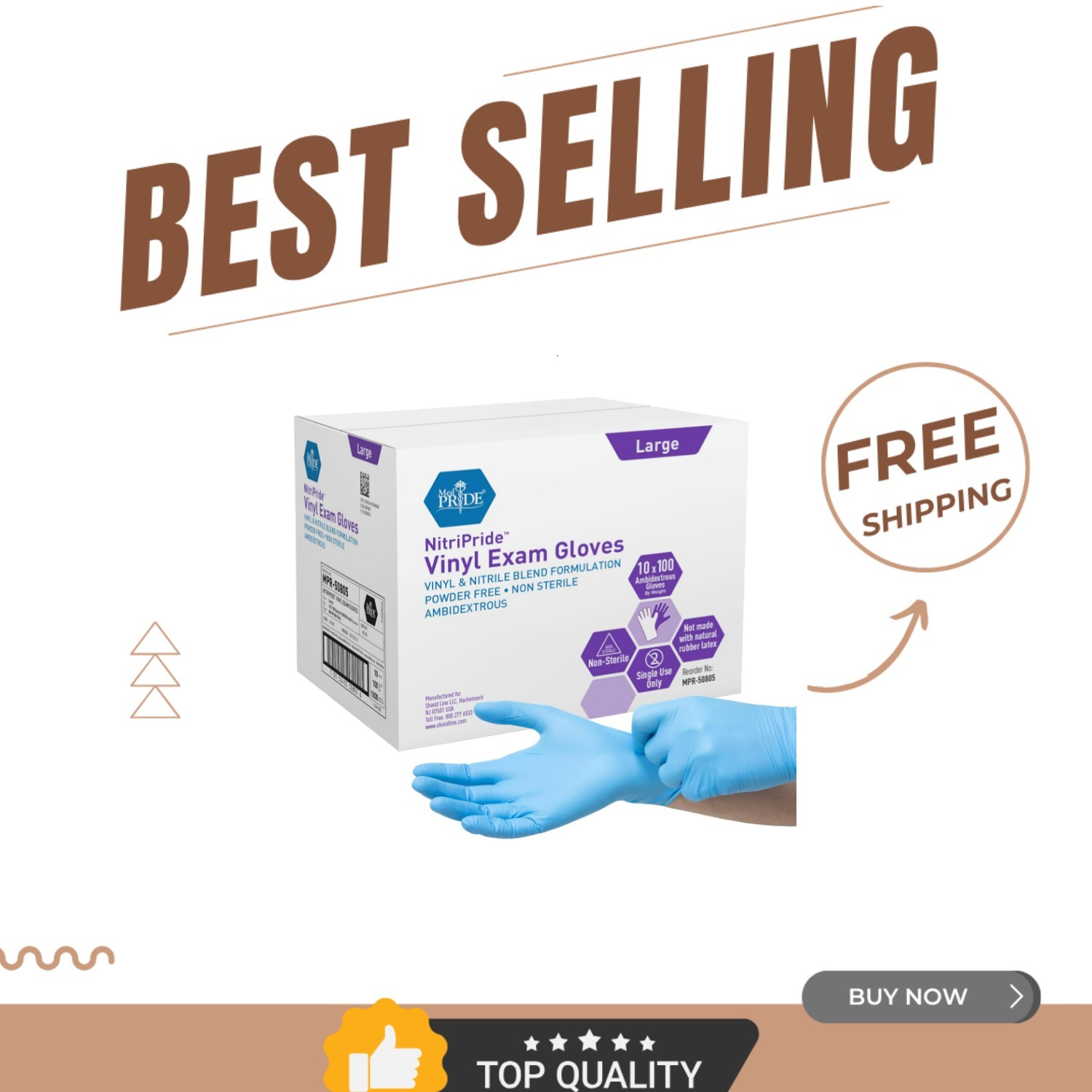 1000 Nitrile/Vinyl Blend Disposable Exam Gloves – Powder-Free, Latex-Free, Large