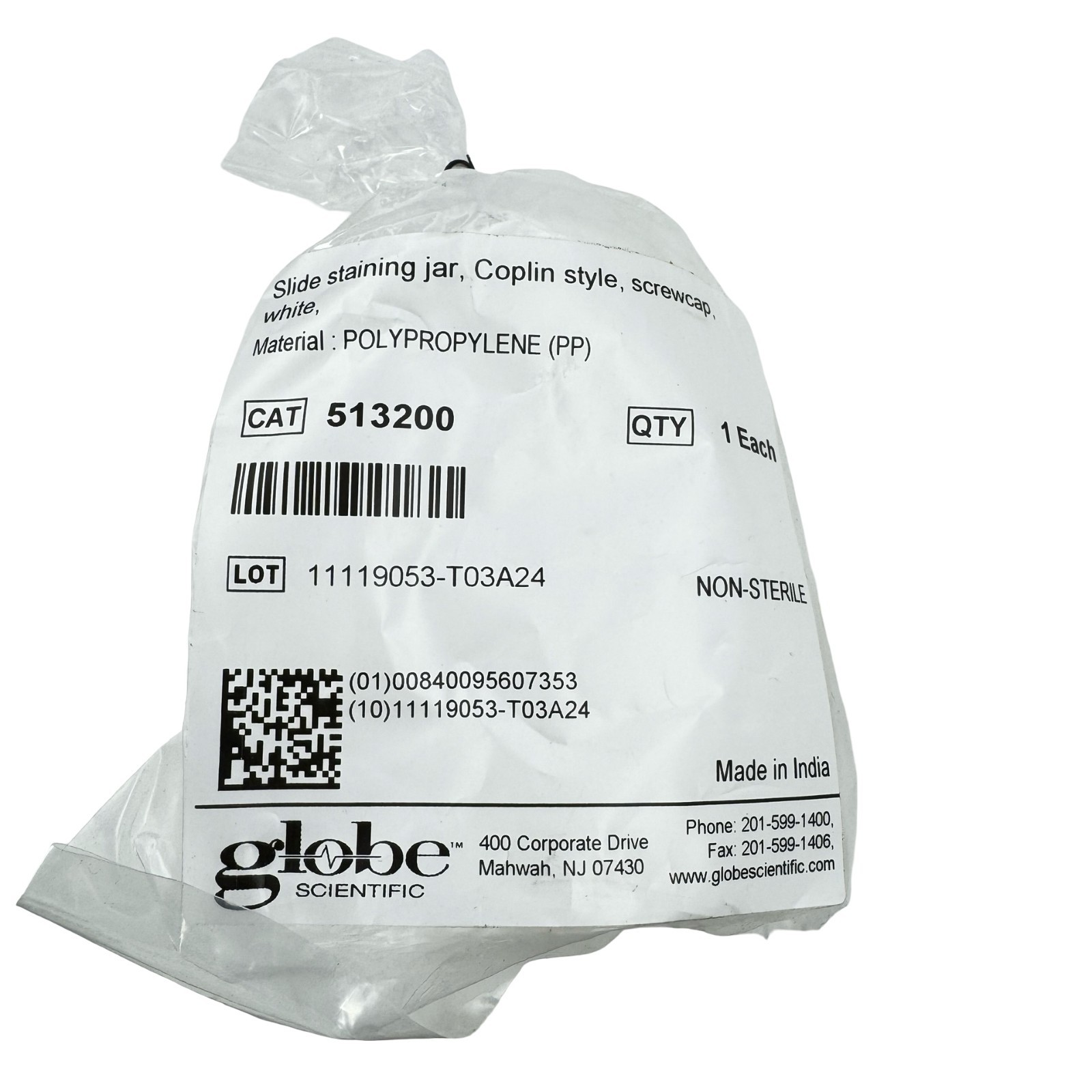 Globe Scientific 513200 Coplin Slide Staining Jar Screw Cap 5 Pack