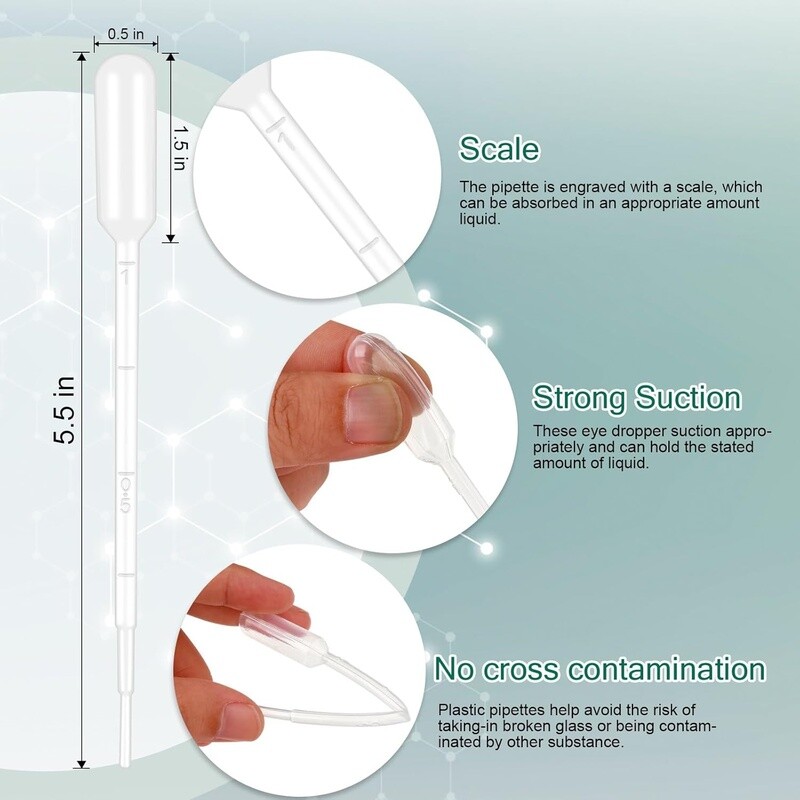 25 Pcs 1ML Disposable Pipettes Strong Suction Lab Essential Oils Medicine New